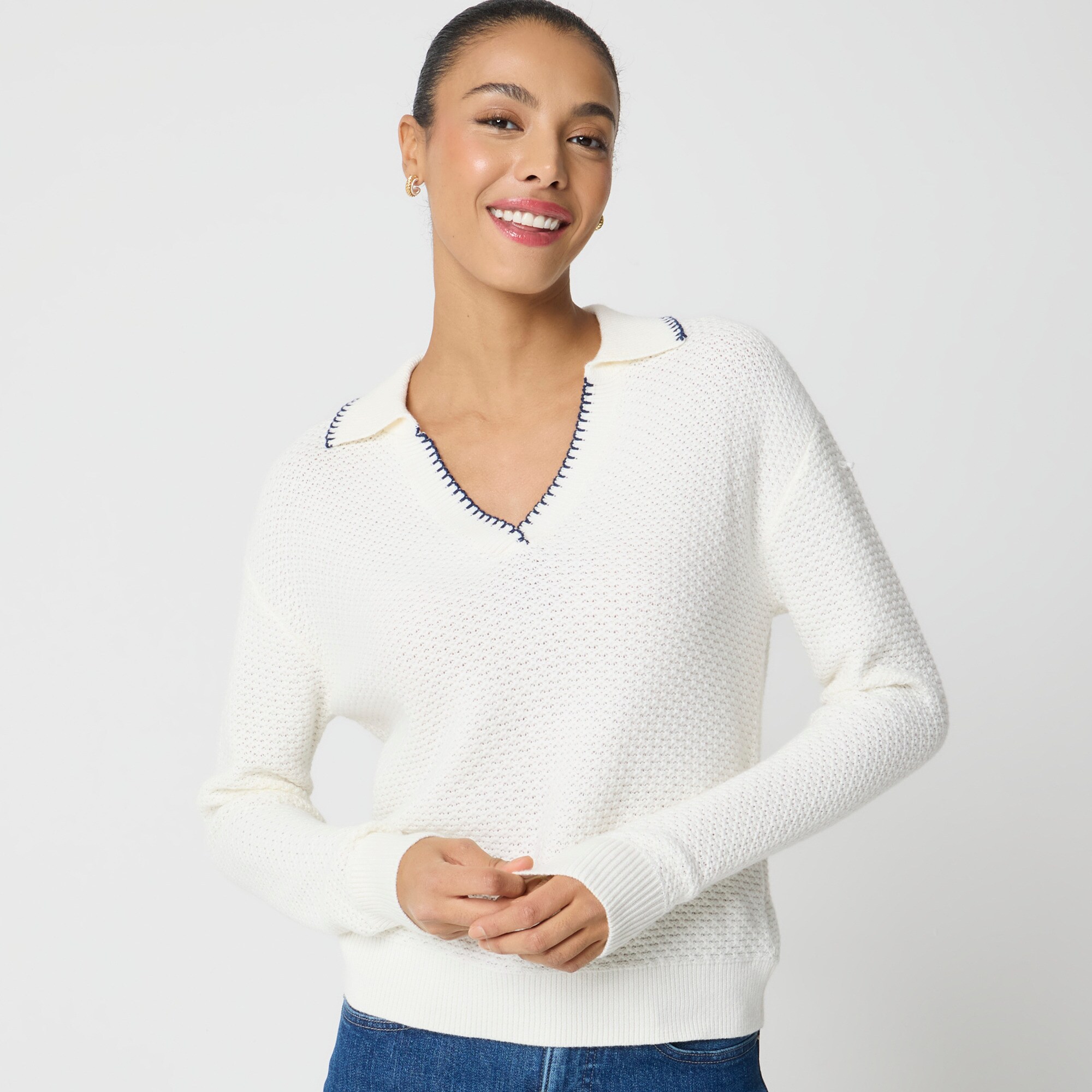 womens Tipped textured sweater-polo