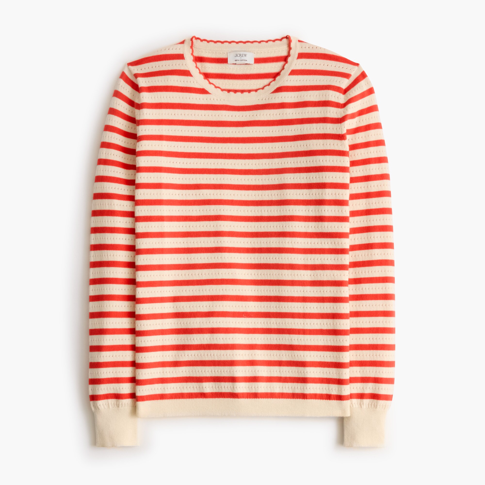 Striped pointelle scallop-neck sweater