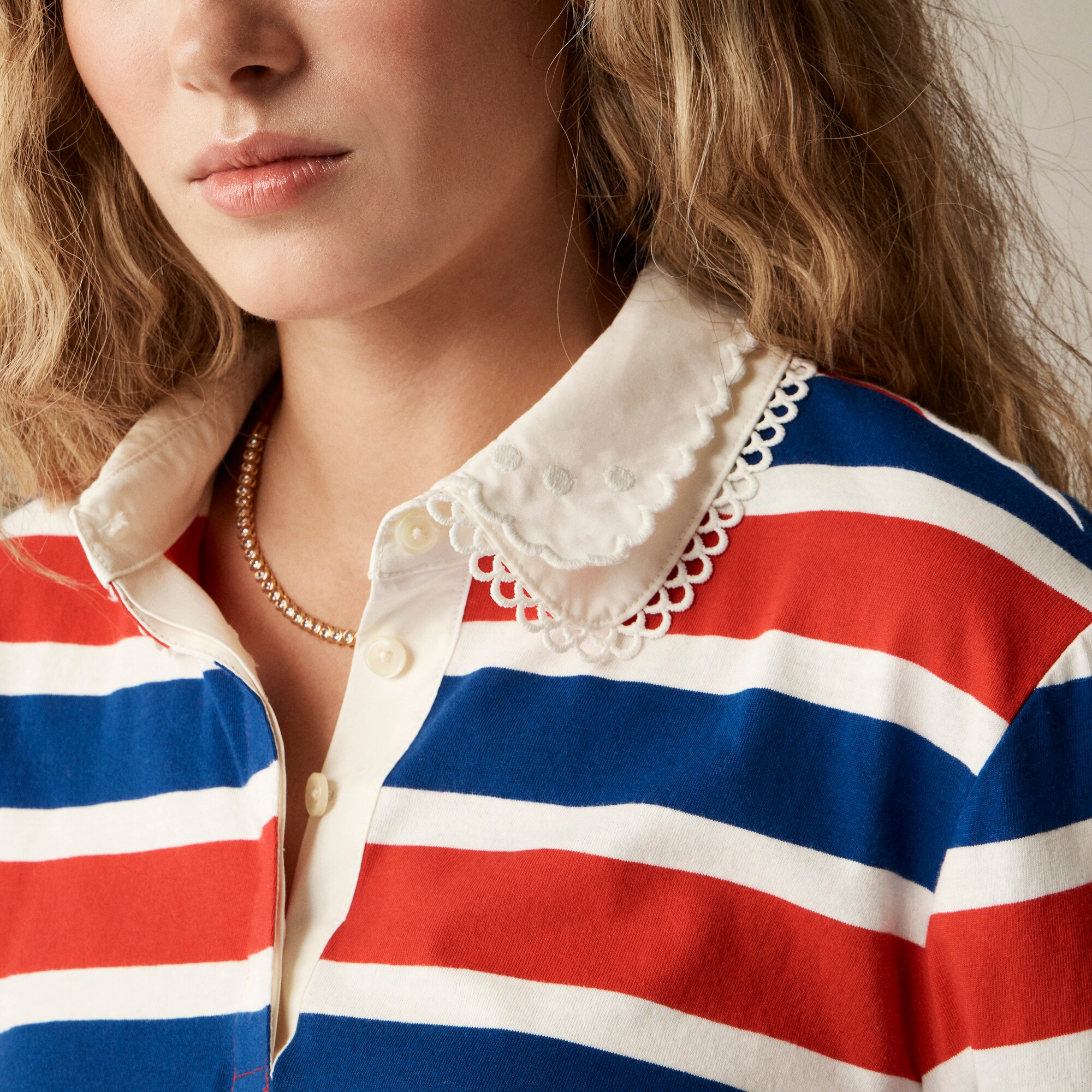 Vintage jersey rugby T-shirt with eyelet collar