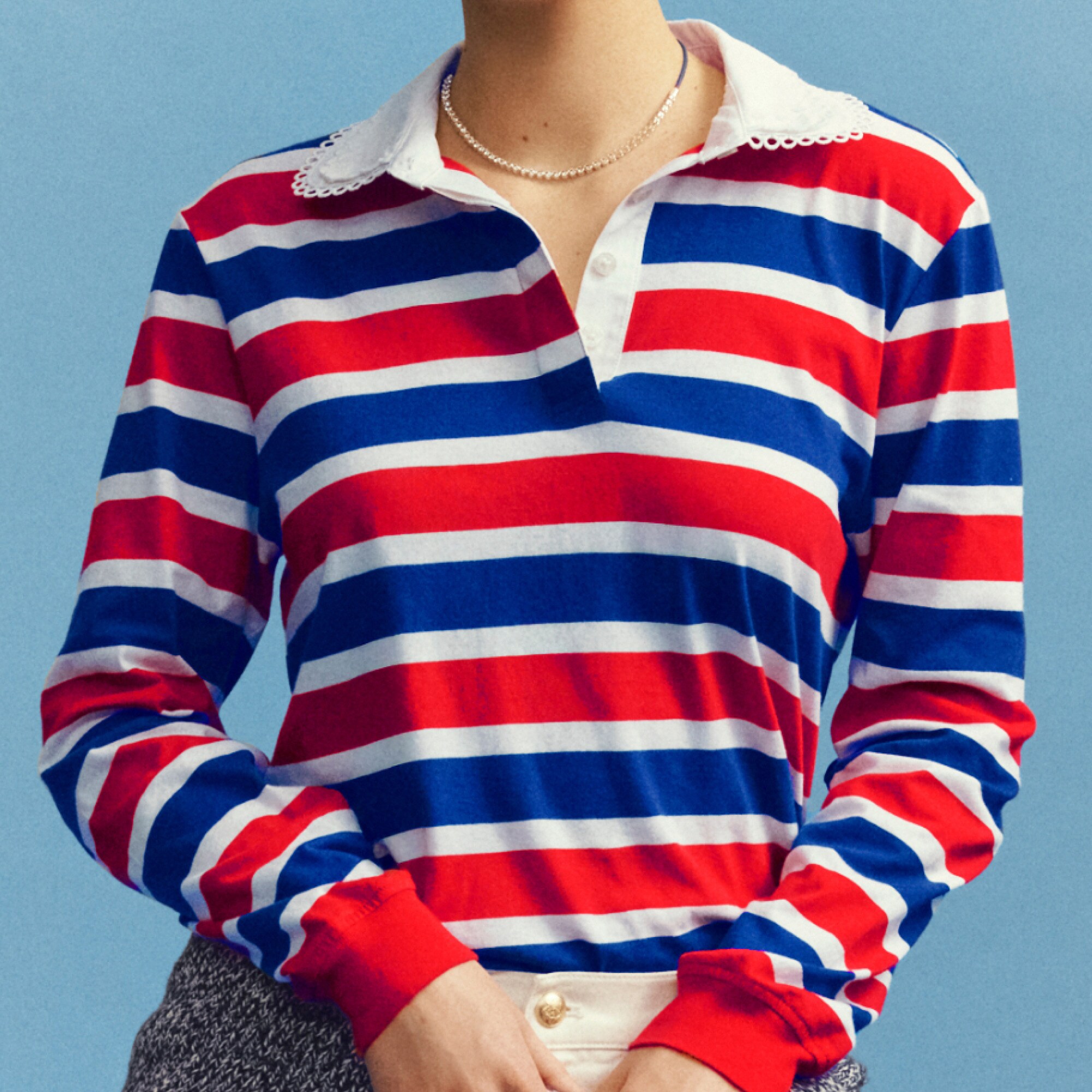 Vintage jersey rugby T-shirt with eyelet collar