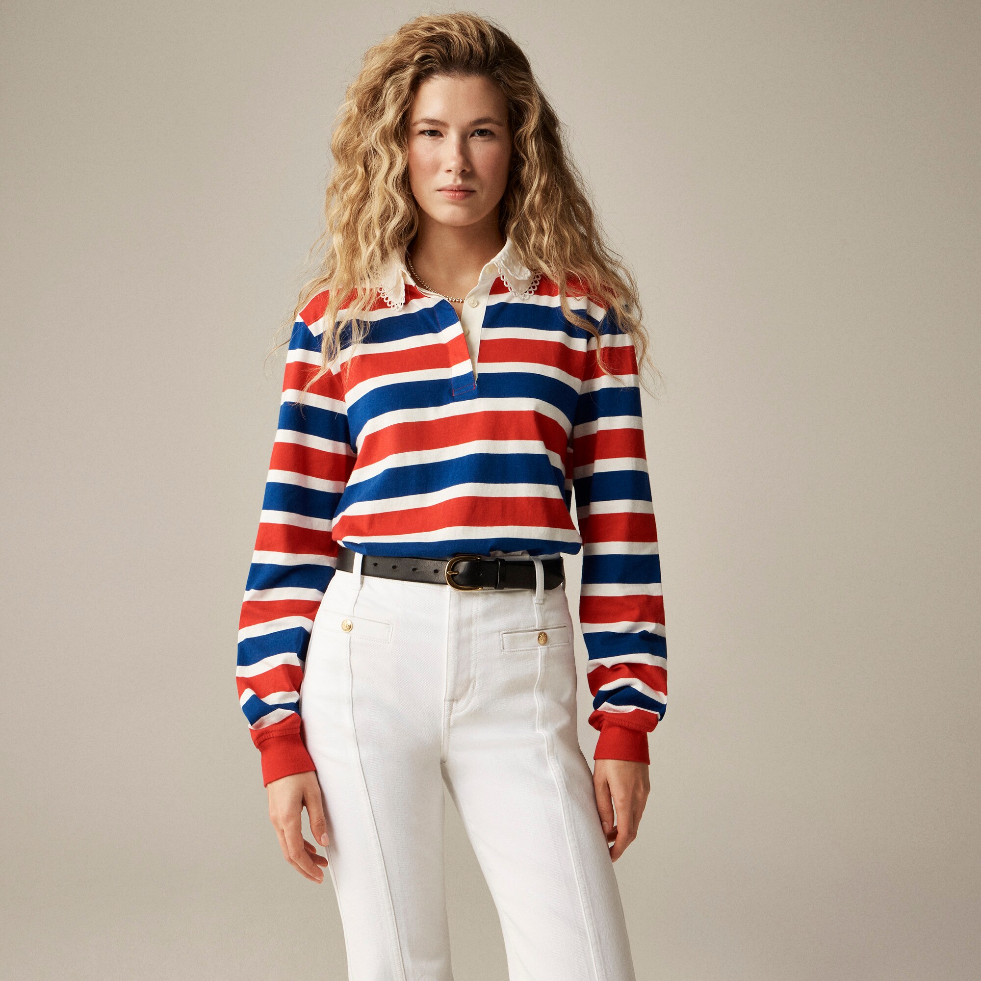 Vintage jersey rugby T-shirt with eyelet collar
