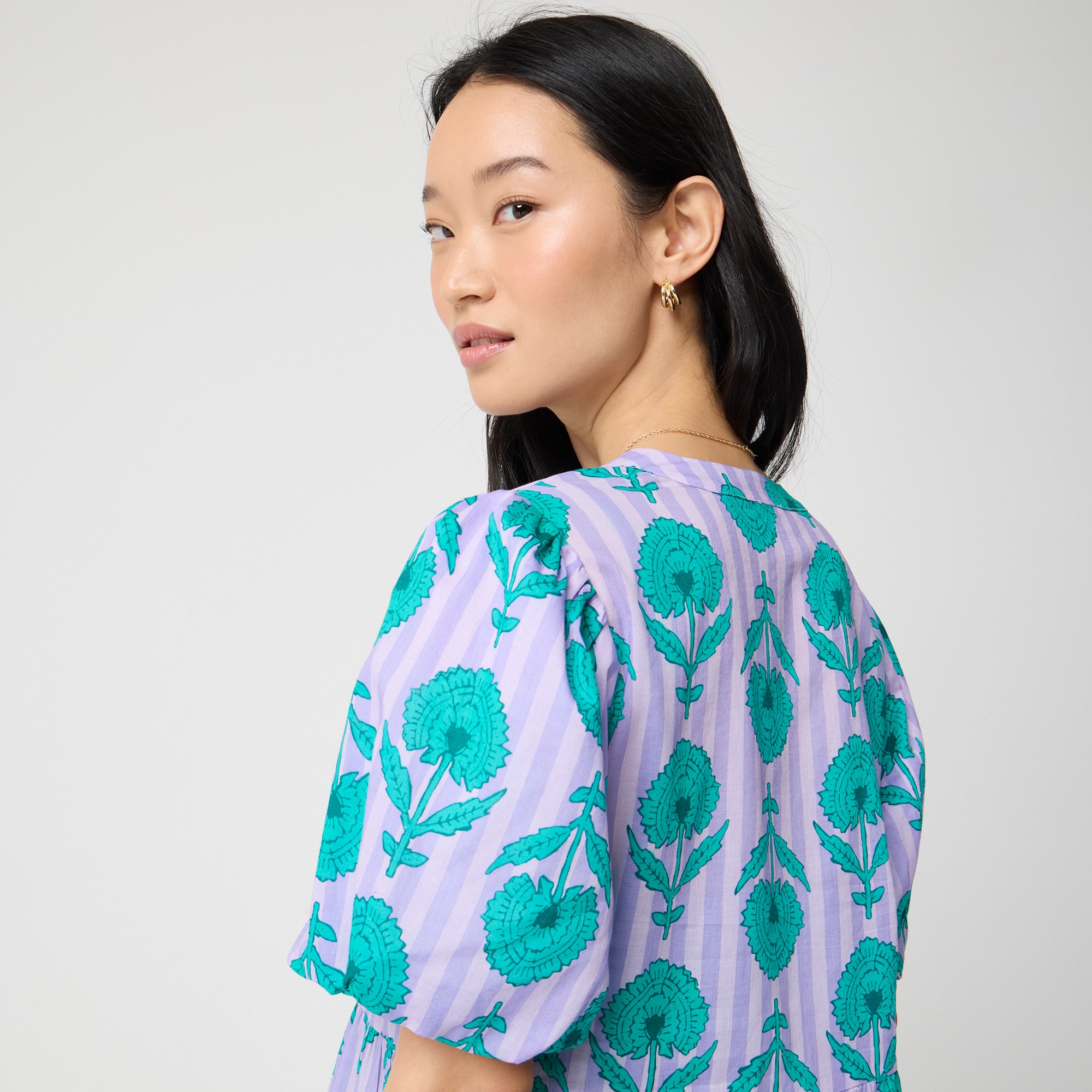 Tiered puff-sleeve cover-up