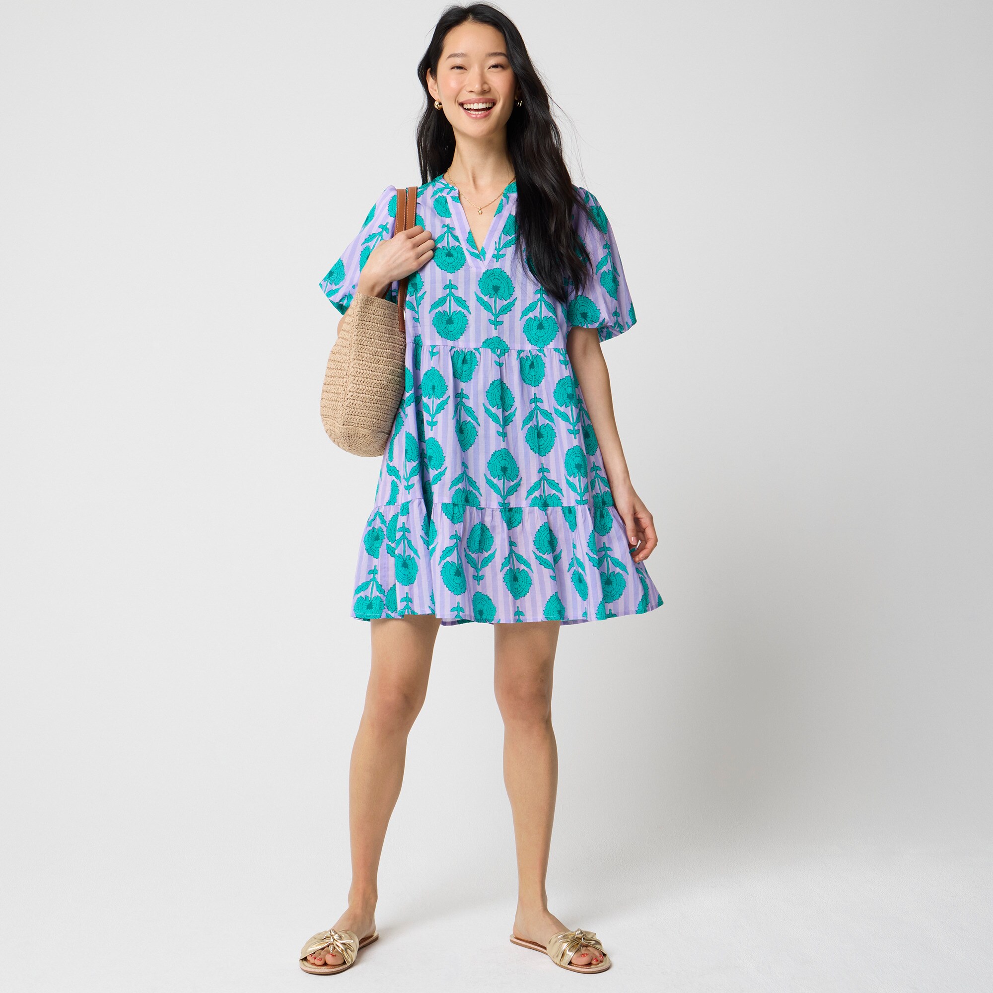 Tiered puff-sleeve cover-up