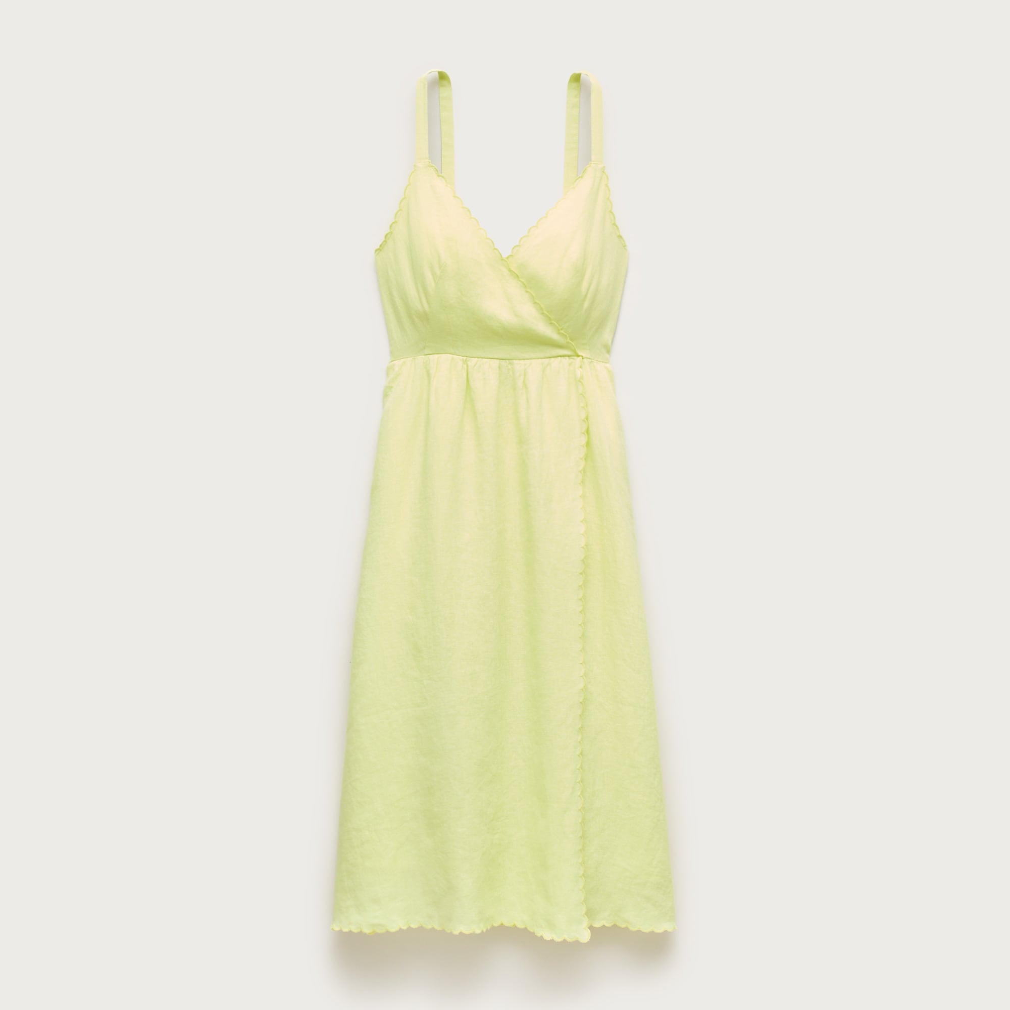 Linen faux-wrap scallop-trim dress from J.Crew - $255