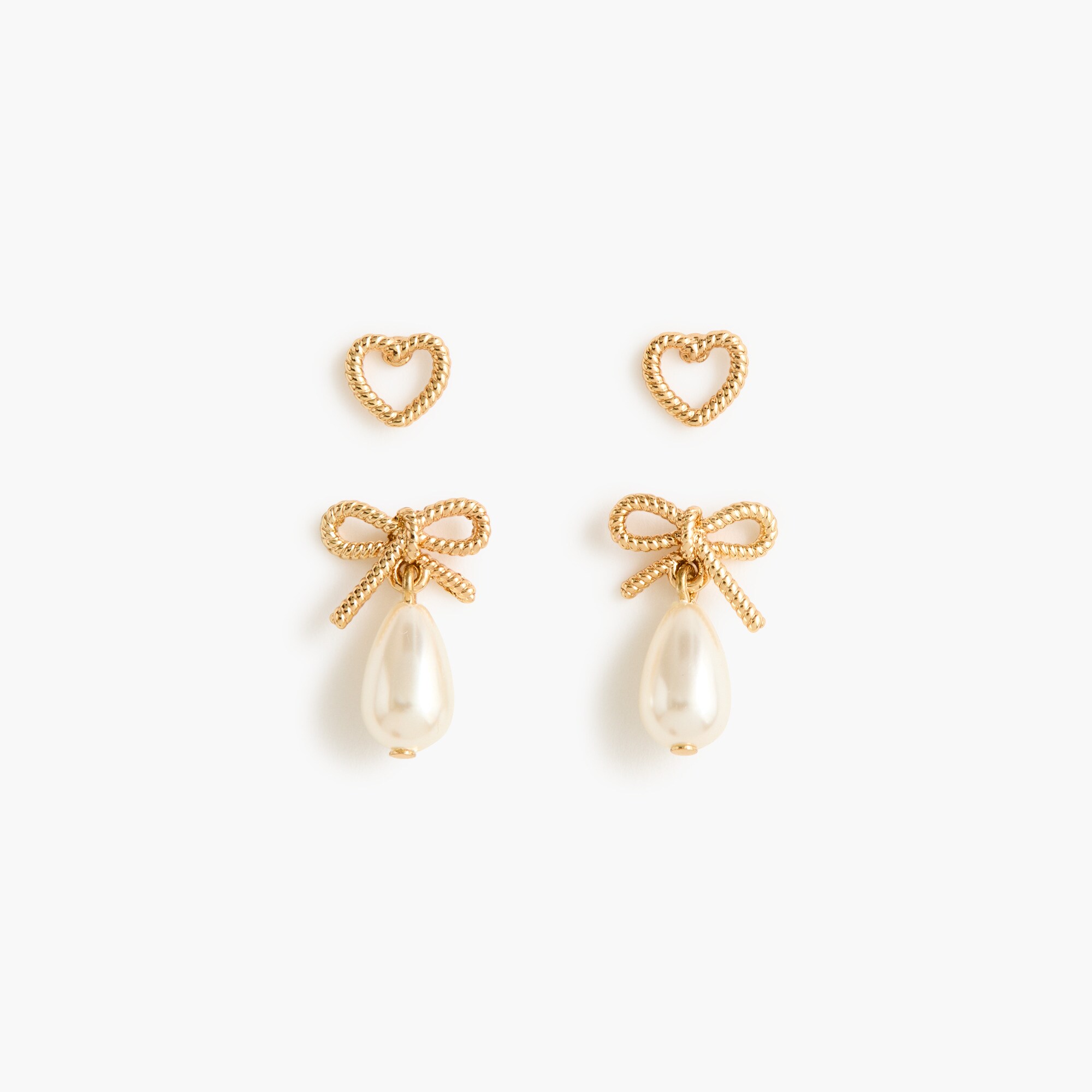Heart and bow drop earrings pack-of-two
