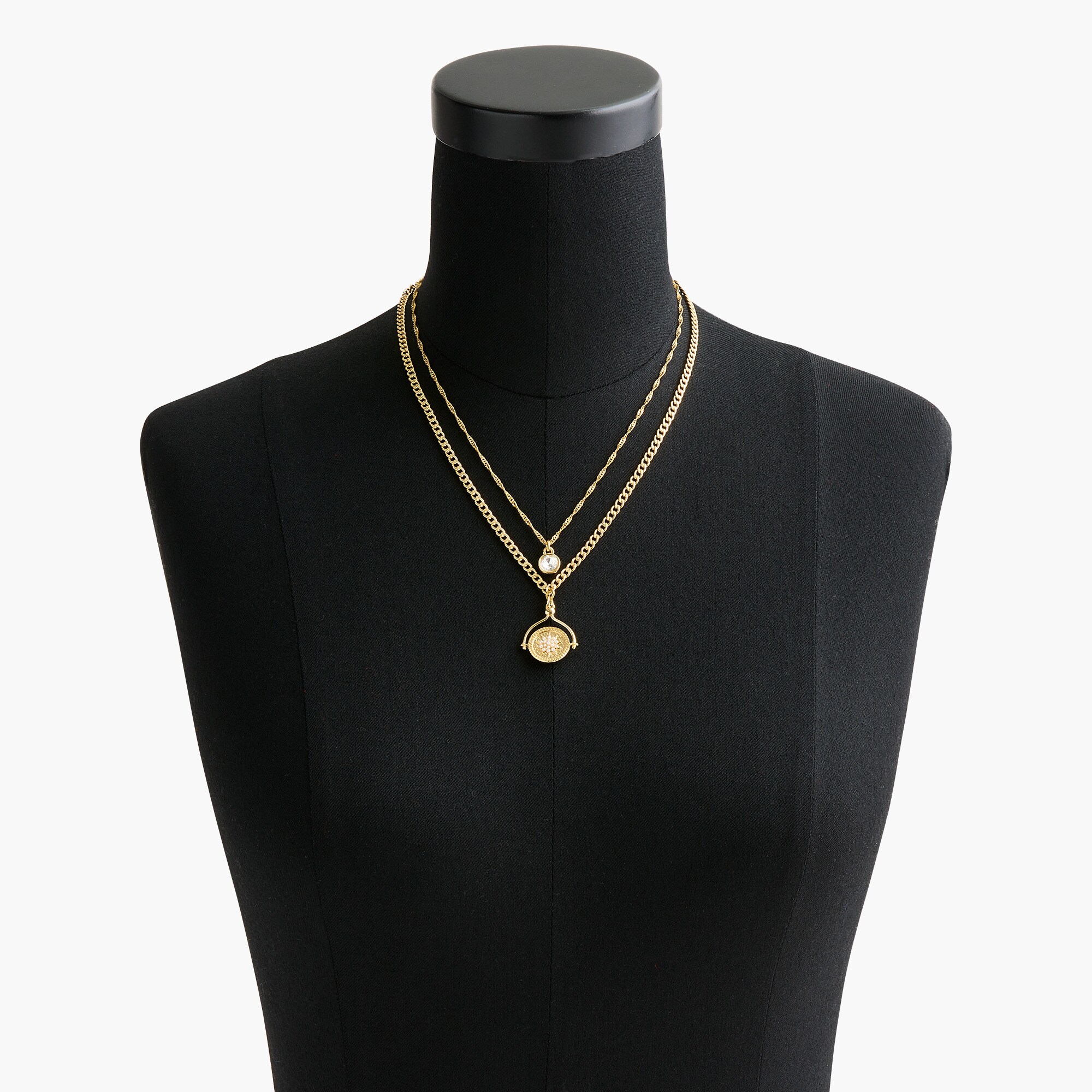 Layered crystal charm necklace
