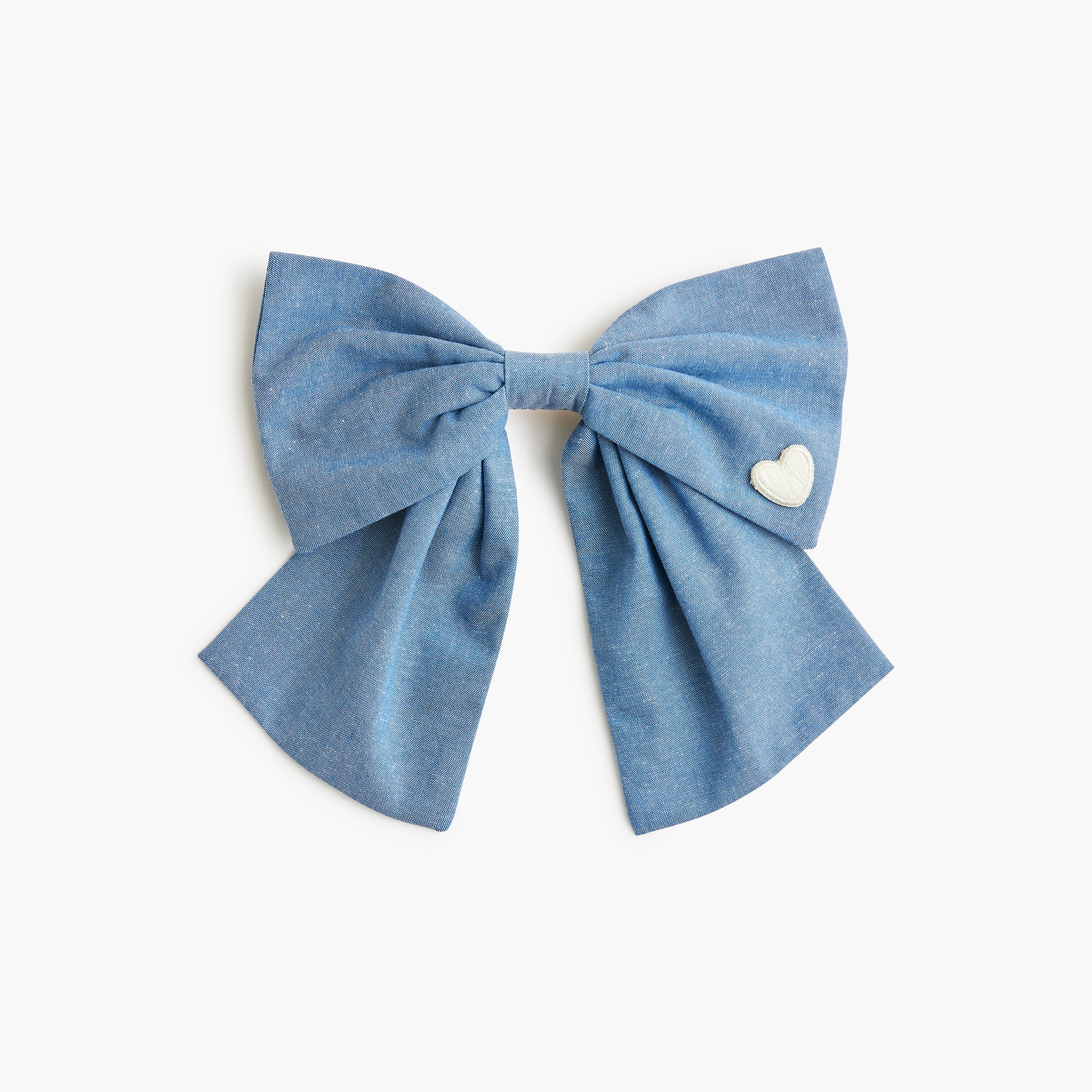 Embroidered heart bow barrette