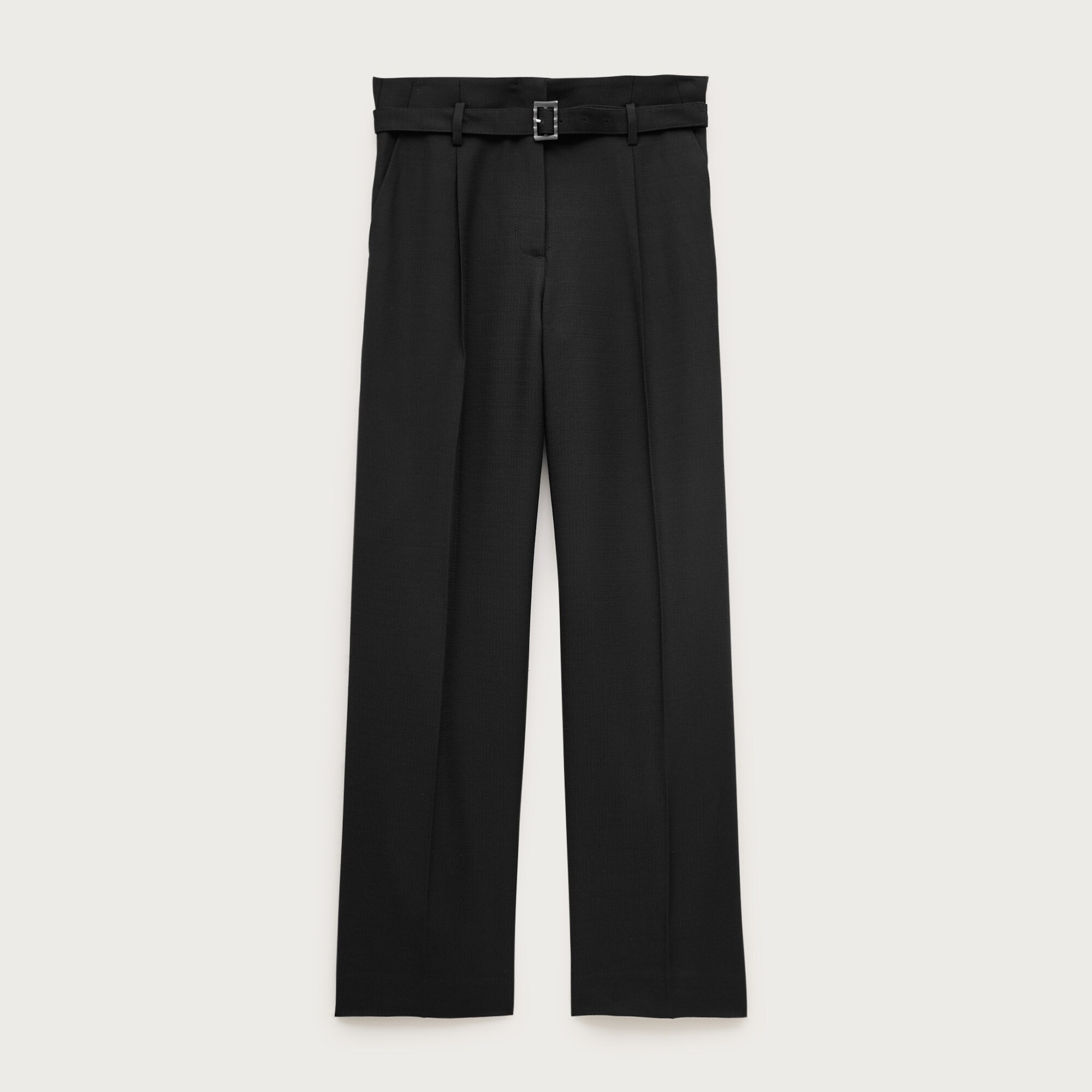 Wide-leg belted pant in luster canvas