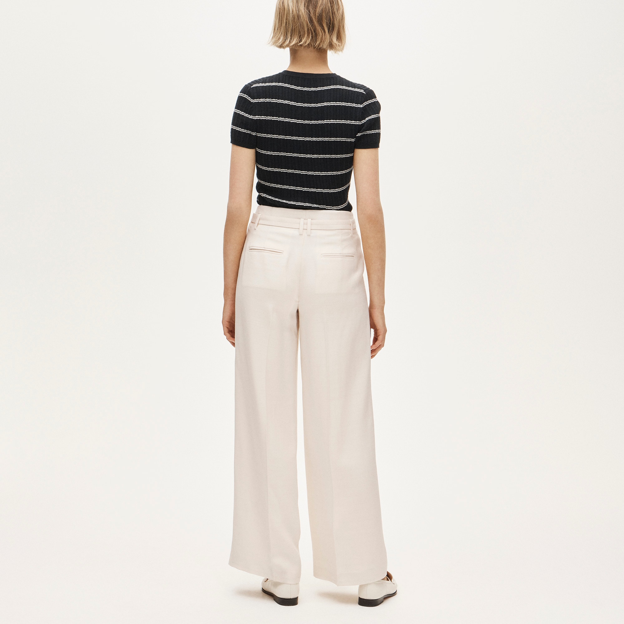 Wide-leg belted pant in luster canvas
