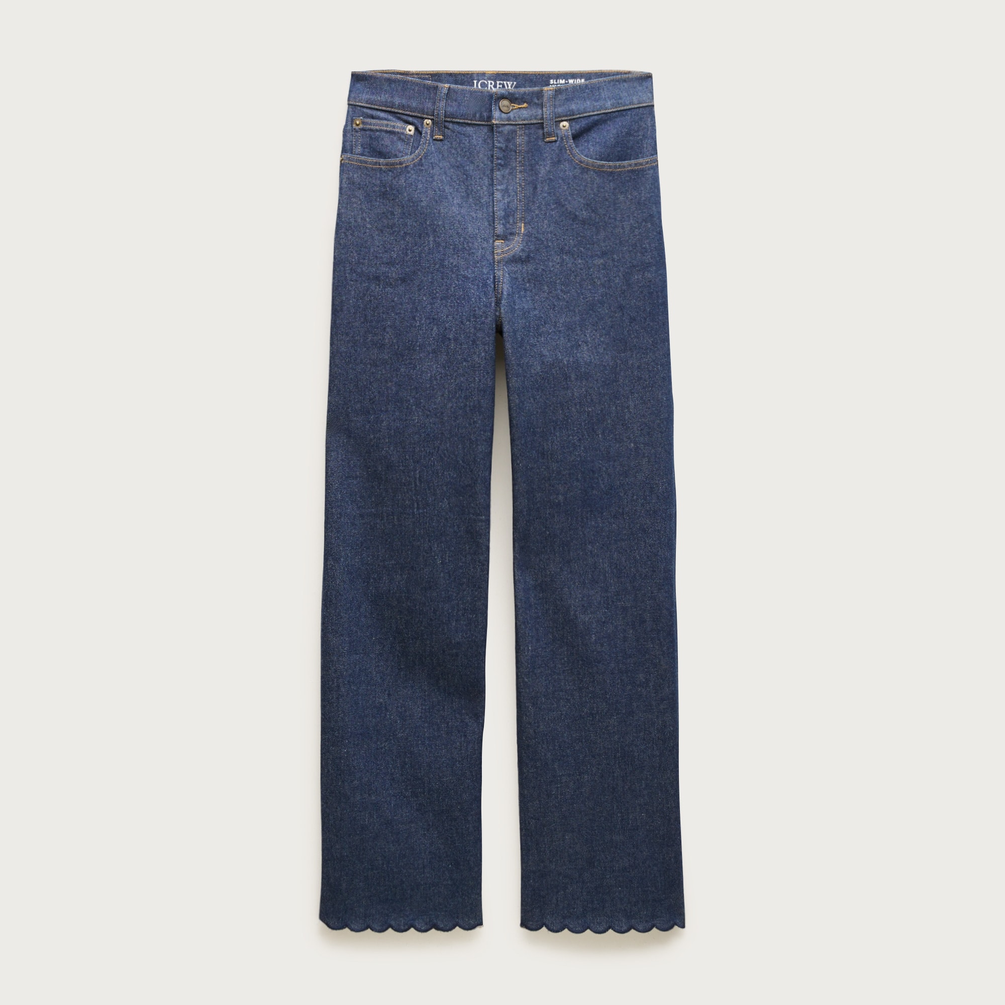 Scallop-trim slim-wide jean