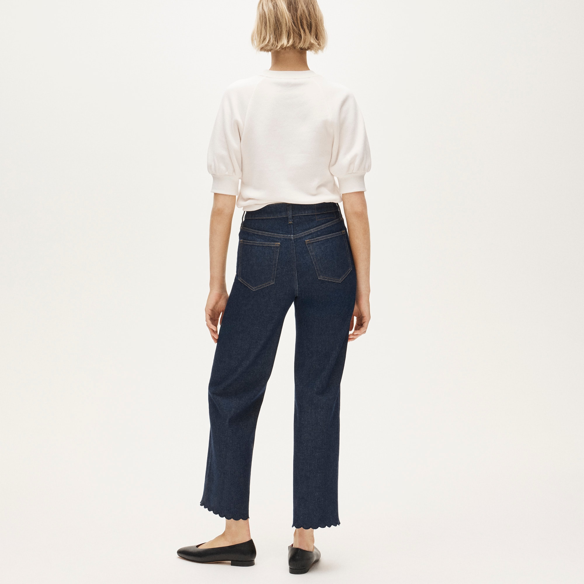 Scallop-trim slim-wide jean