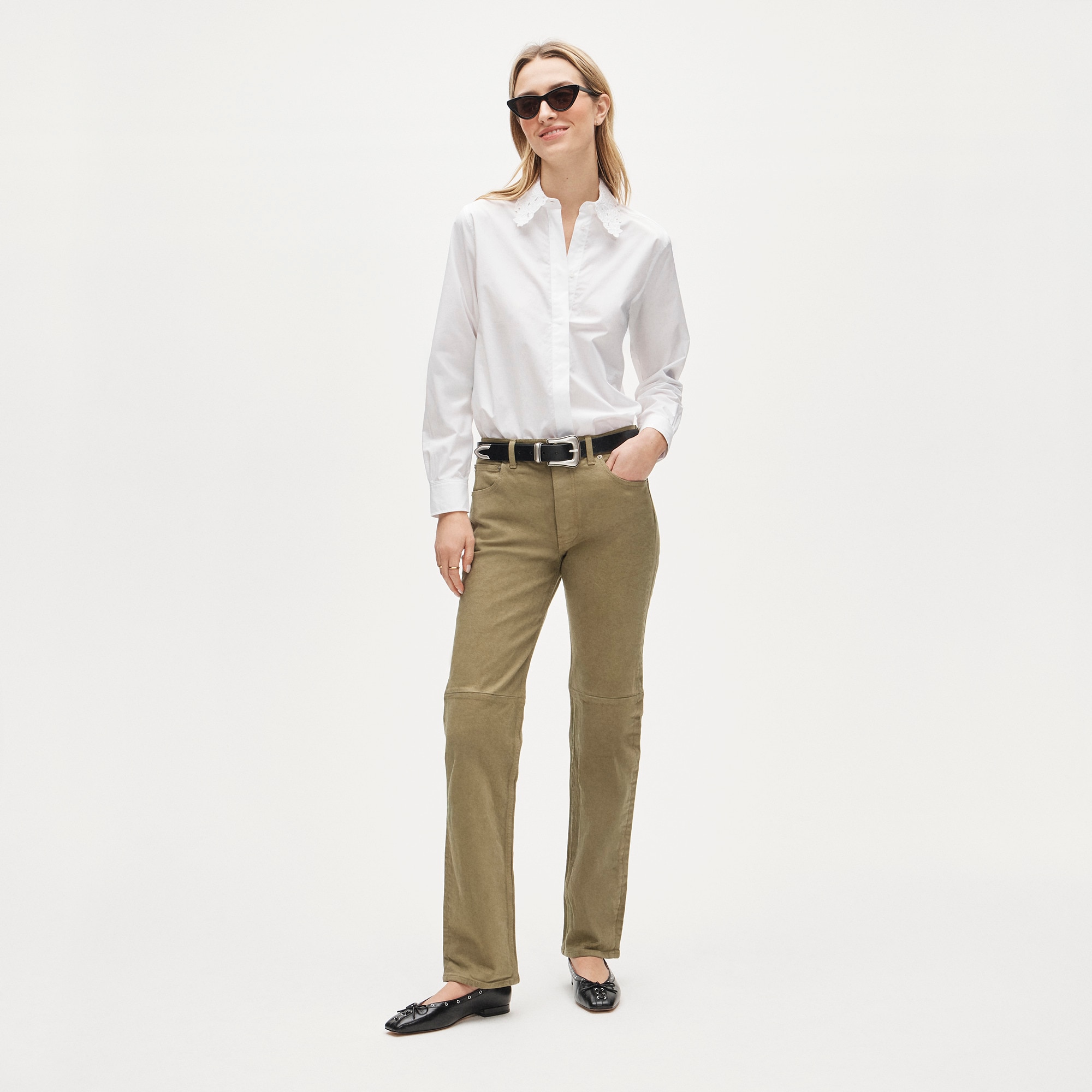 Garment-dyed western straight jean