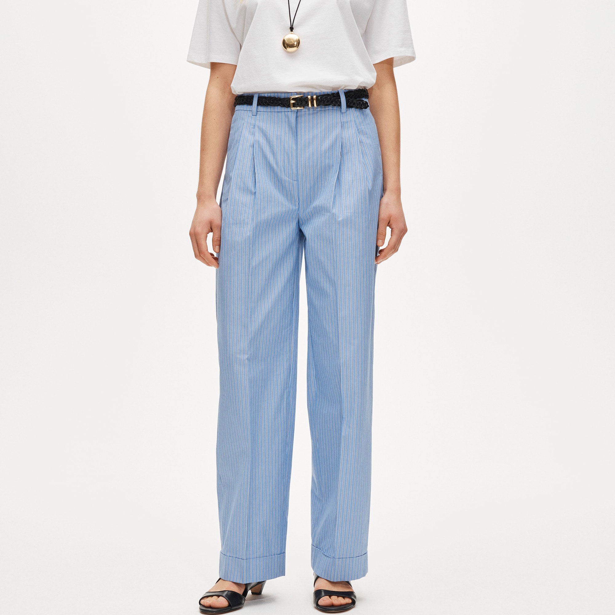 Wide-leg Pleated Pant In Striped Cotton For Women | J.Crew
