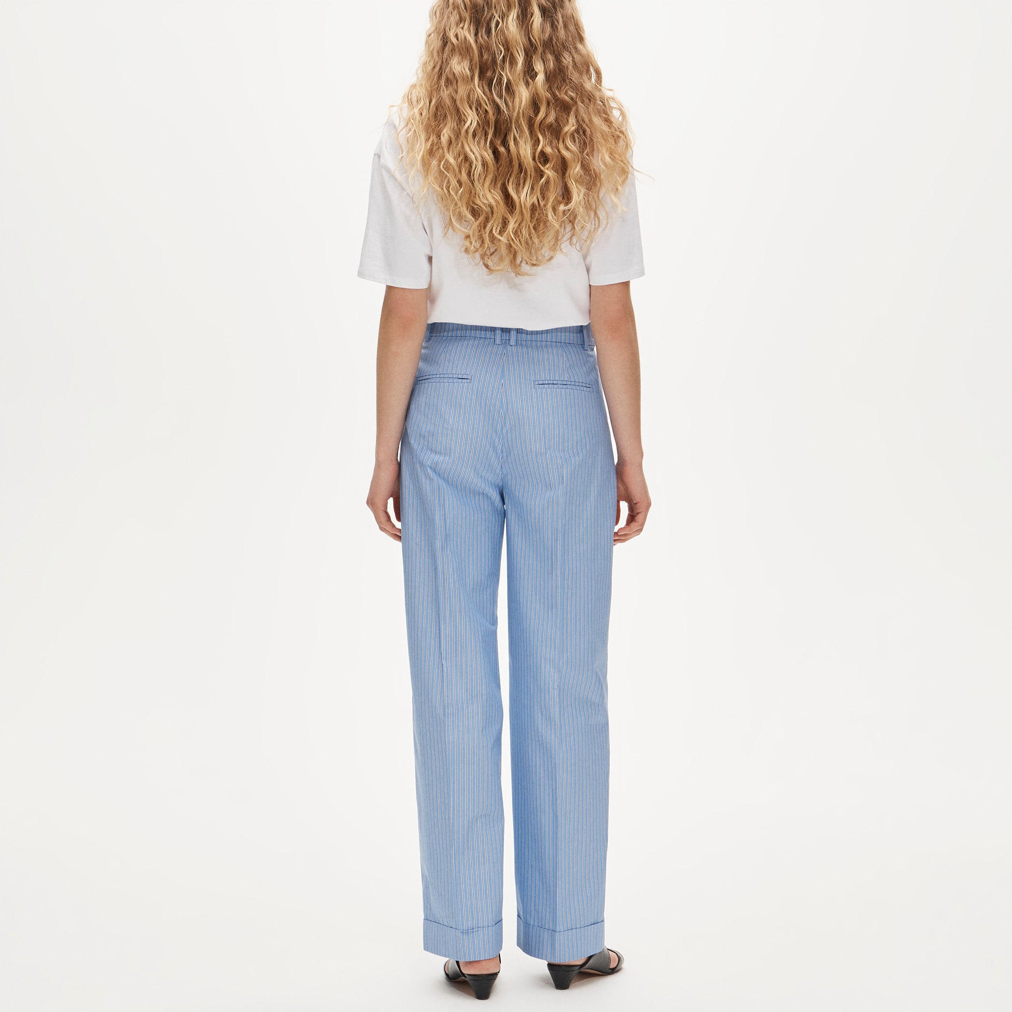 Wide-leg pleated pant in striped cotton