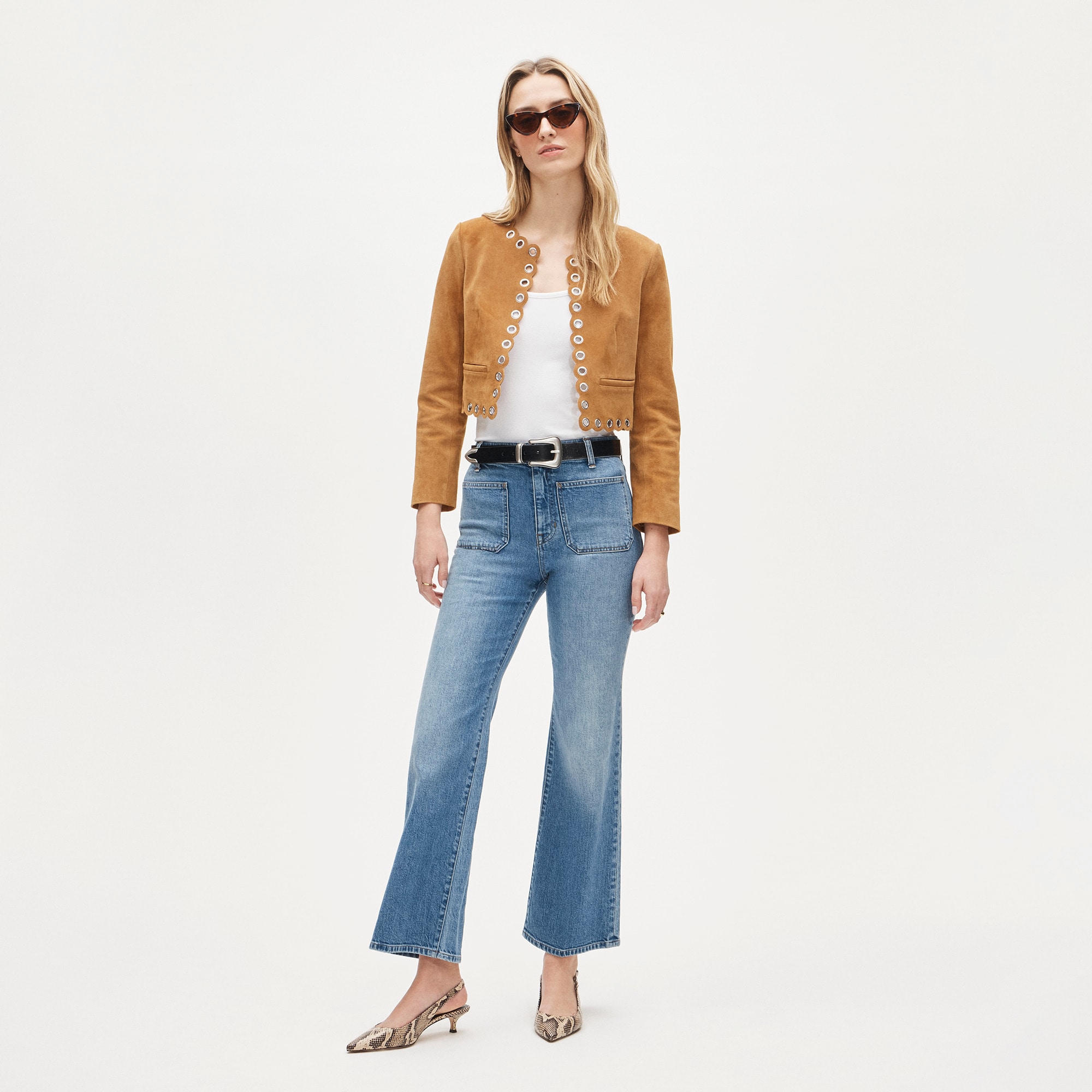 Charley kickout cropped jean in semi-stretch with patch pockets