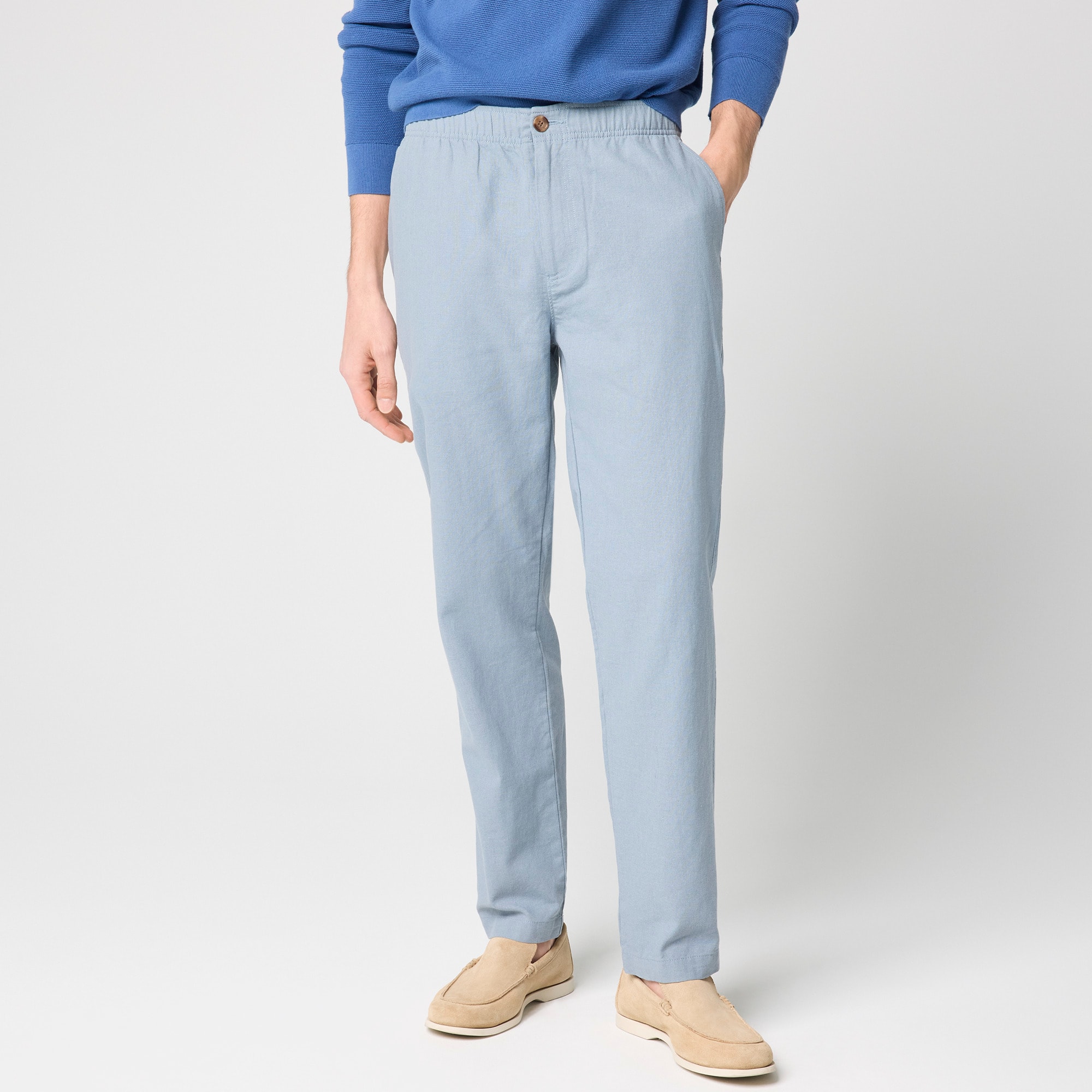 Linen-cotton blend drawstring pant
