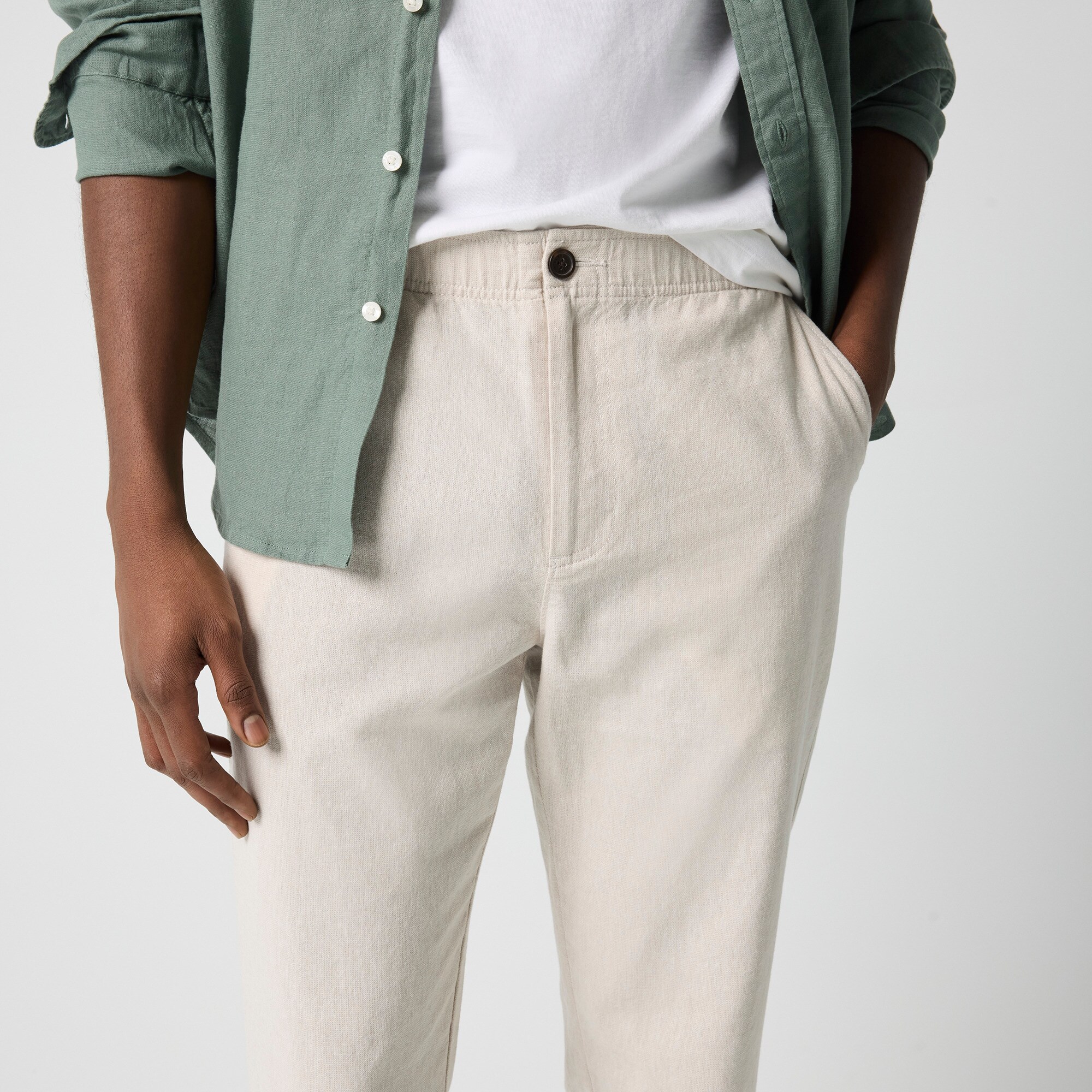 Linen-cotton blend drawstring pant