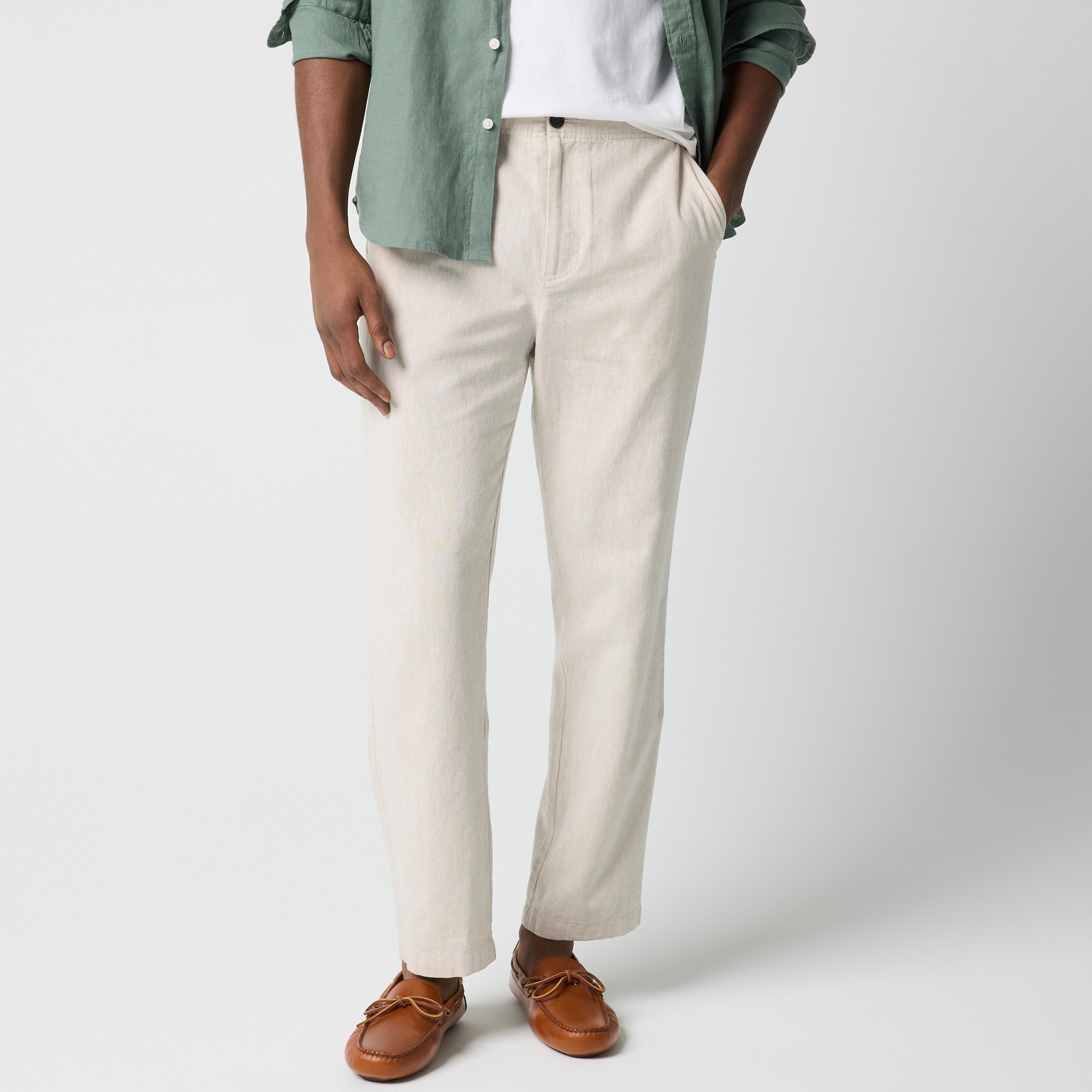 mens Linen-cotton blend drawstring pant