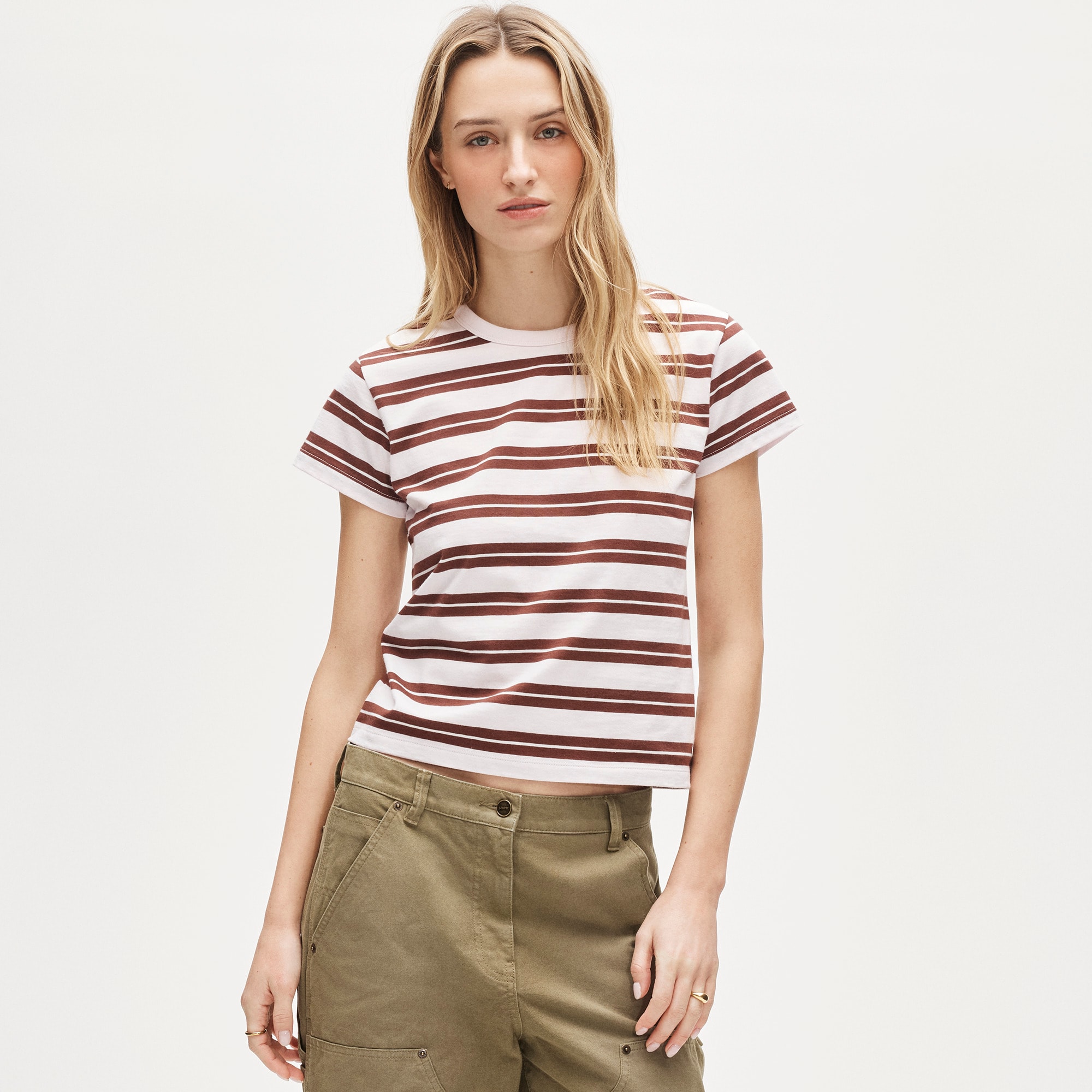 womens Boyfriend jersey classic-fit T-shirt in stripe