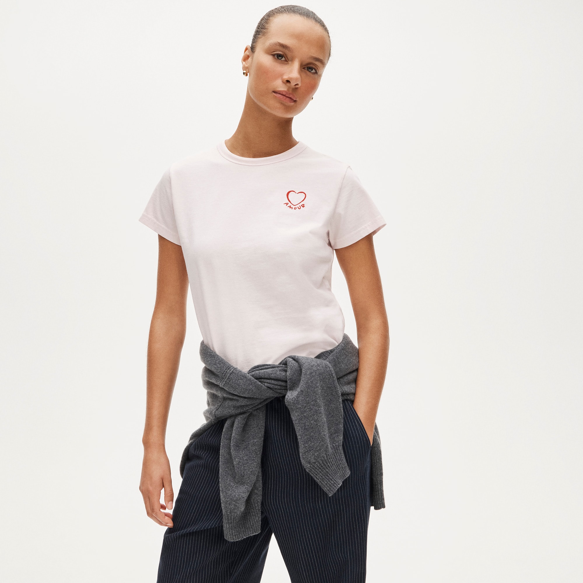 womens Boyfriend jersey classic-fit T-shirt with heart embroidery