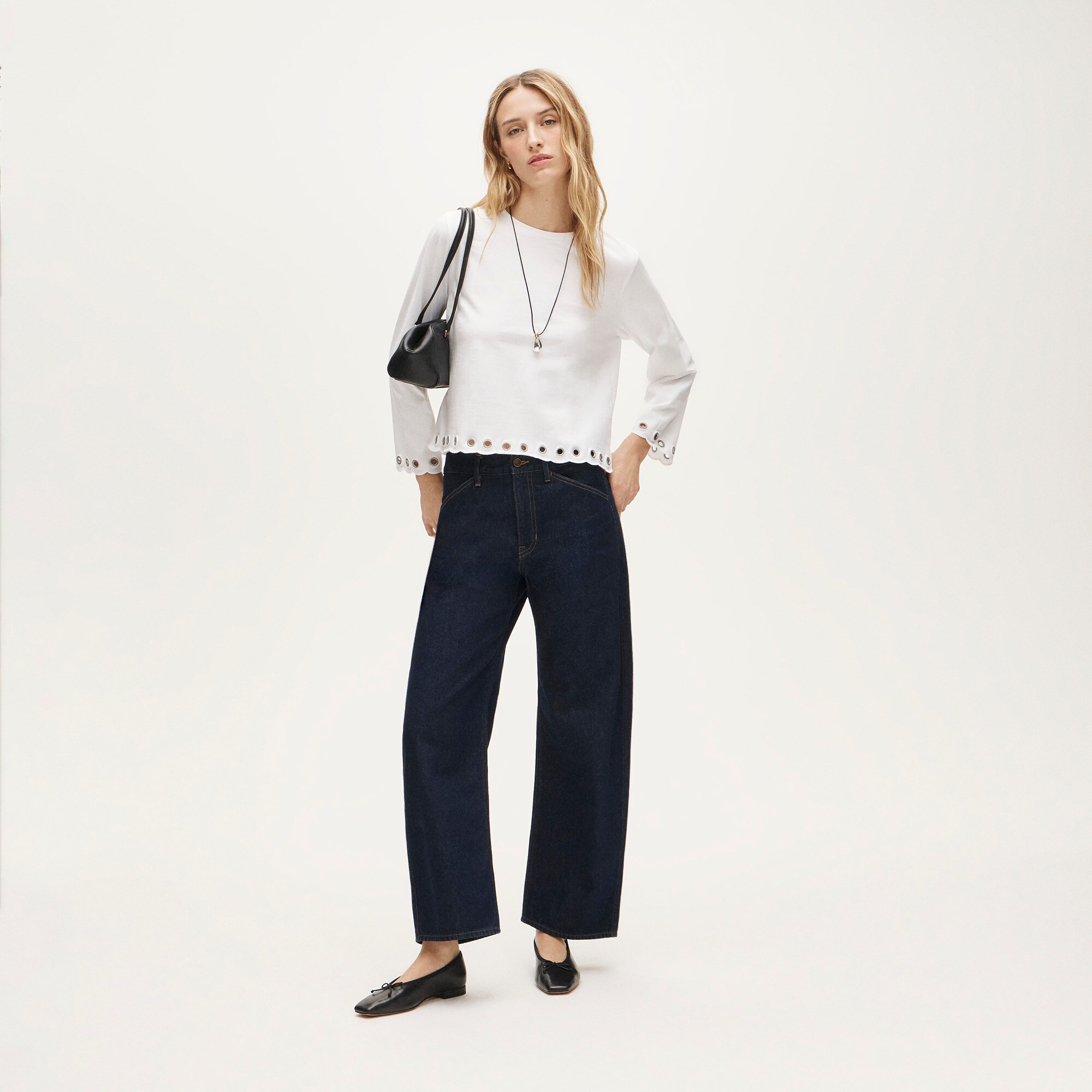 Boyfriend jersey relaxed long-sleeve T-shirt with grommets