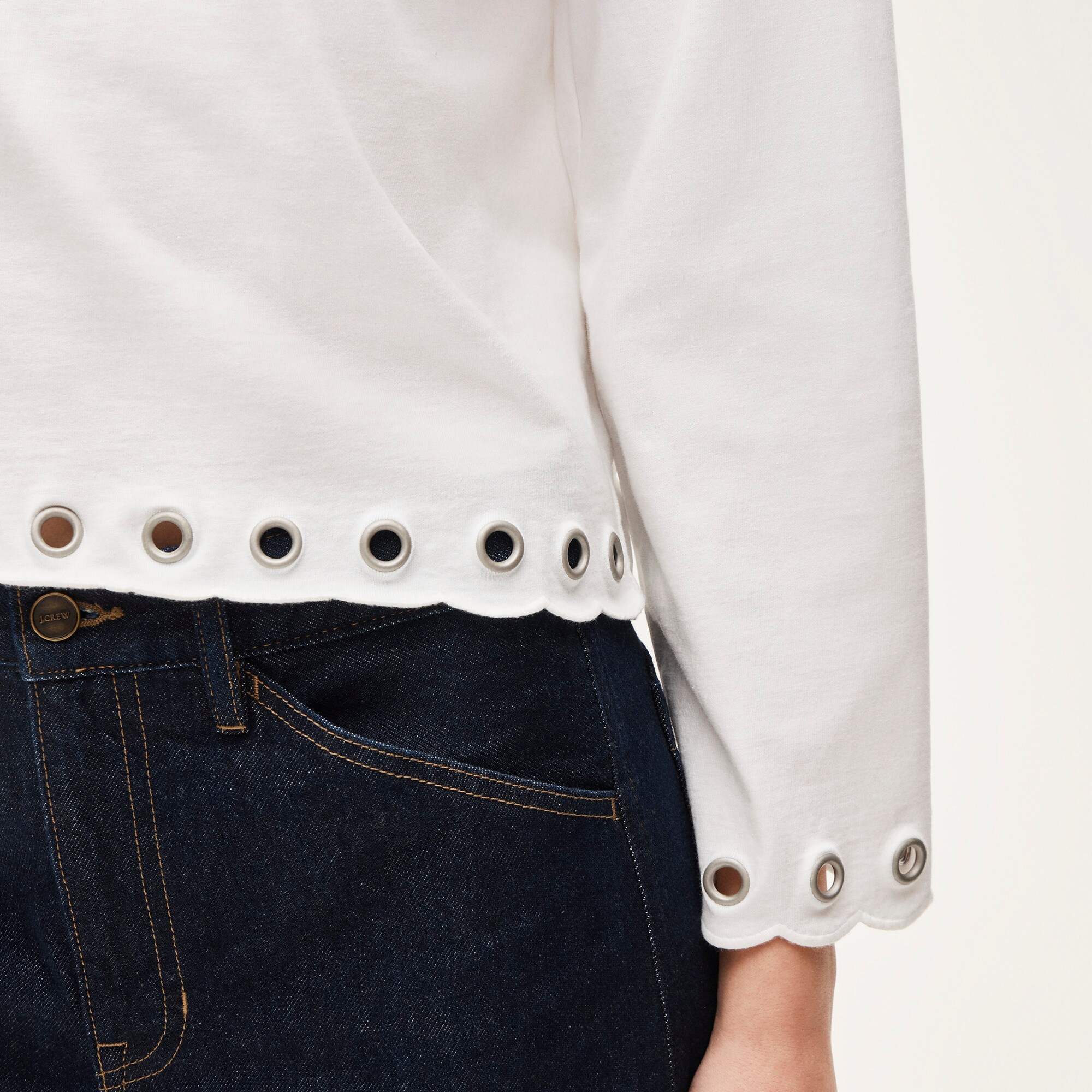 Boyfriend jersey relaxed long-sleeve T-shirt with grommets