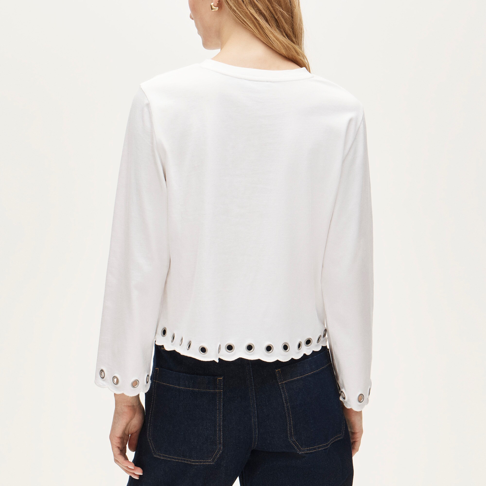 Boyfriend jersey relaxed long-sleeve T-shirt with grommets