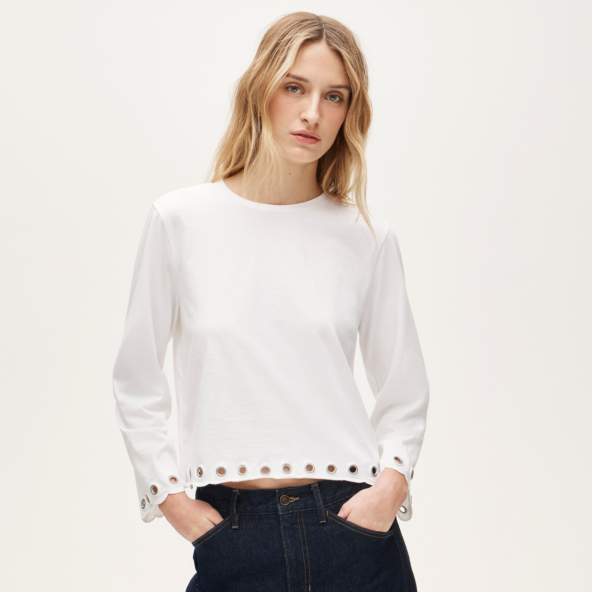 womens Boyfriend jersey relaxed long-sleeve T-shirt with grommets