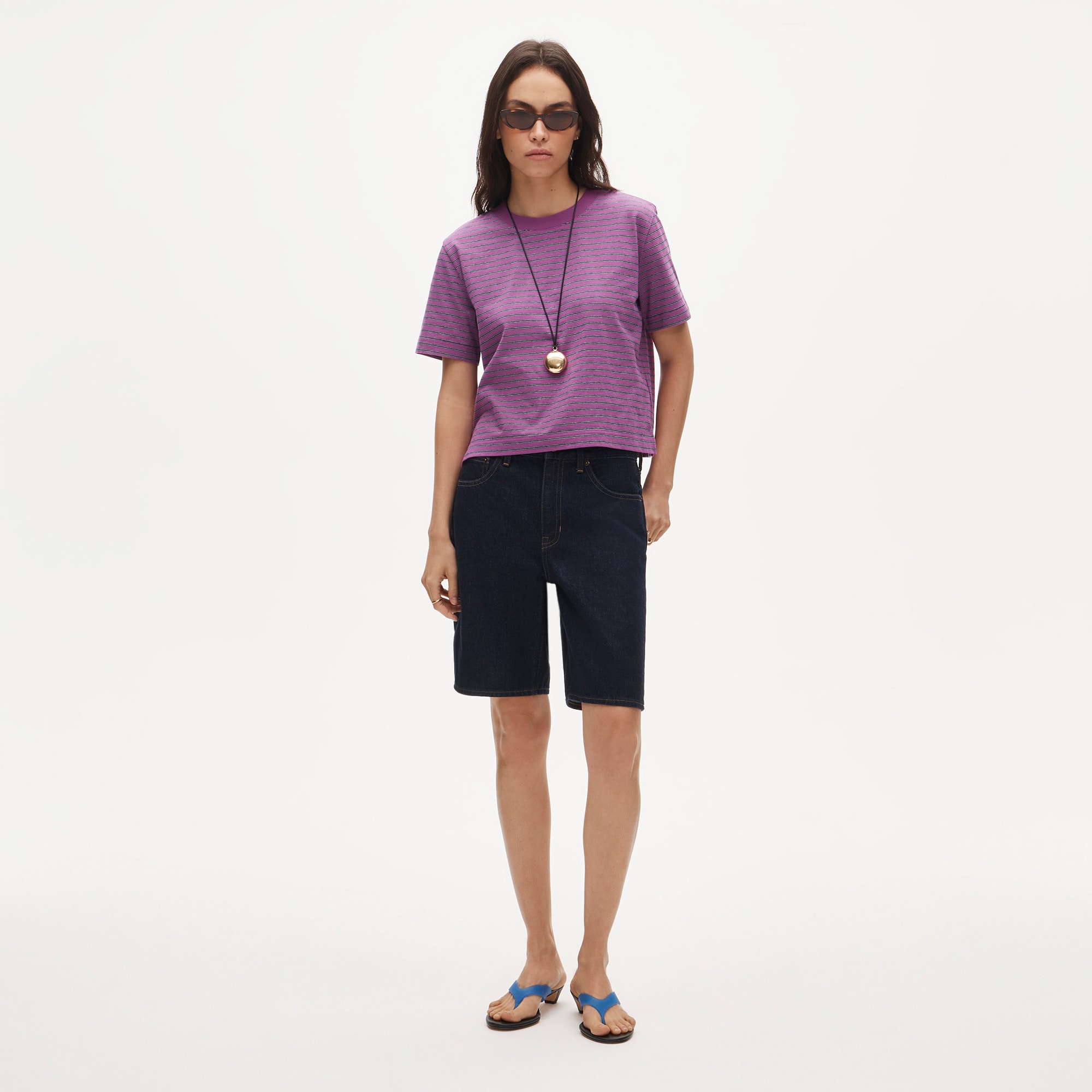 Boyfriend jersey relaxed cropped T-shirt in stripe - image 3