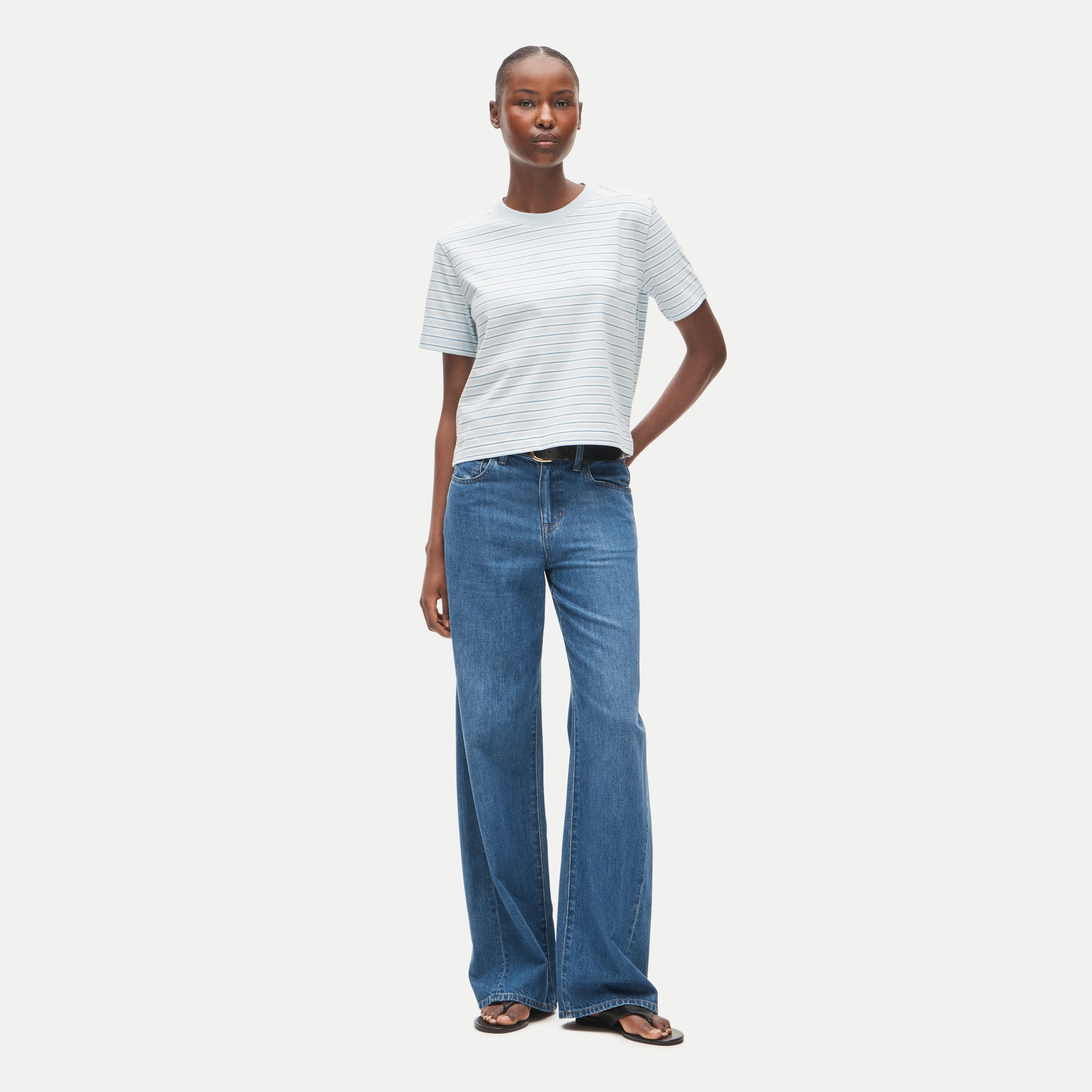 Boyfriend jersey relaxed cropped T-shirt in stripe