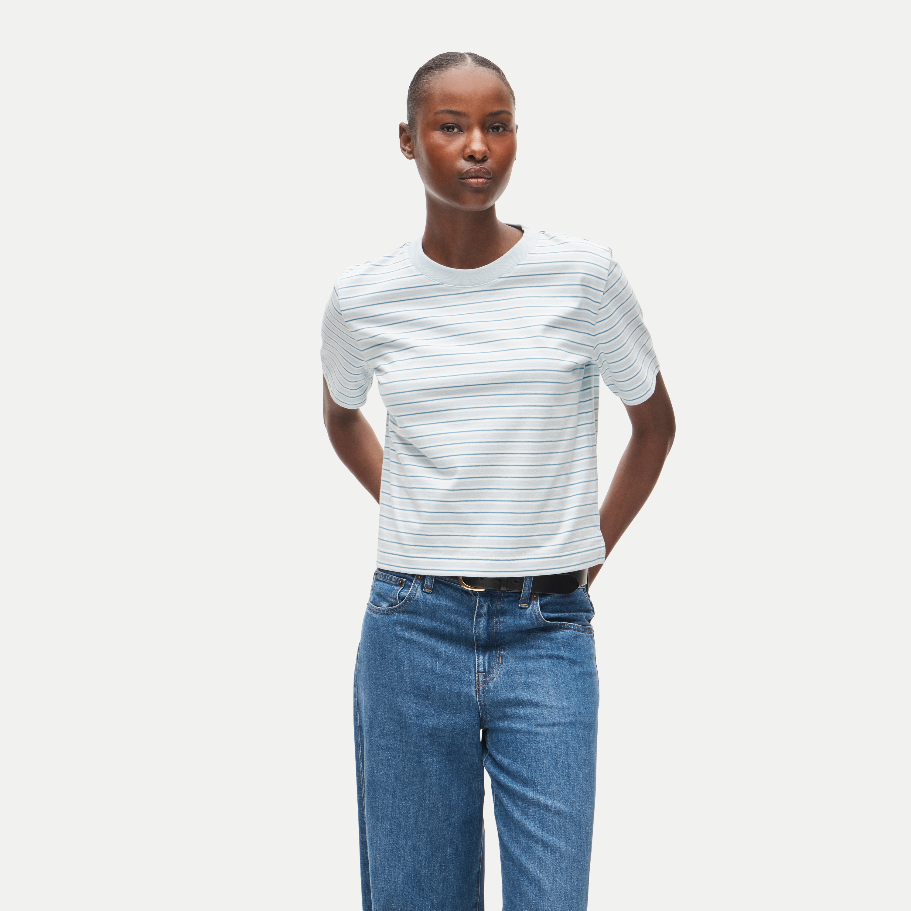 Boyfriend jersey relaxed cropped T-shirt in stripe