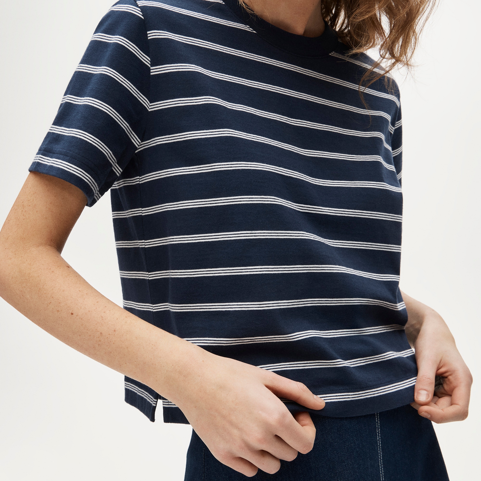 Boyfriend jersey relaxed cropped T-shirt in stripe