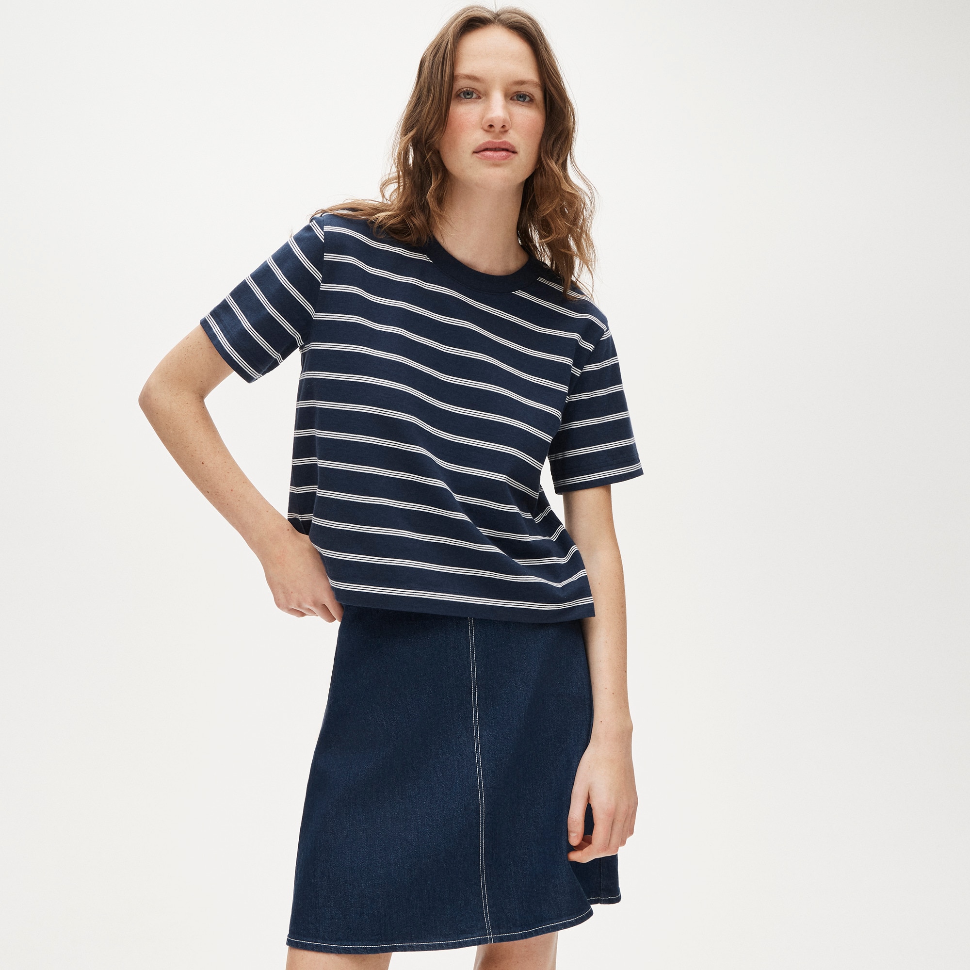 Boyfriend jersey relaxed cropped T-shirt in stripe