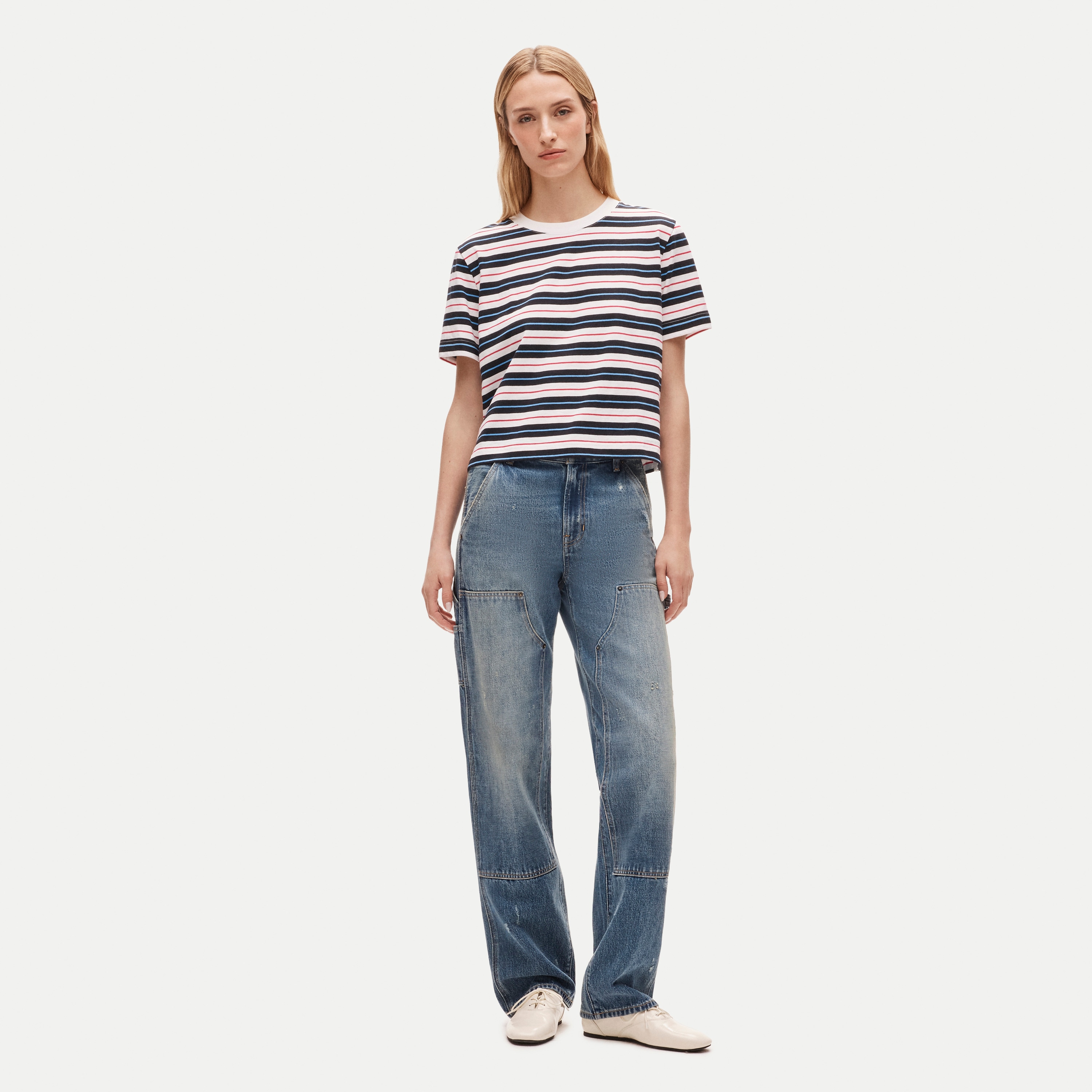 Boyfriend jersey relaxed cropped T-shirt in stripe - thumbnail 4