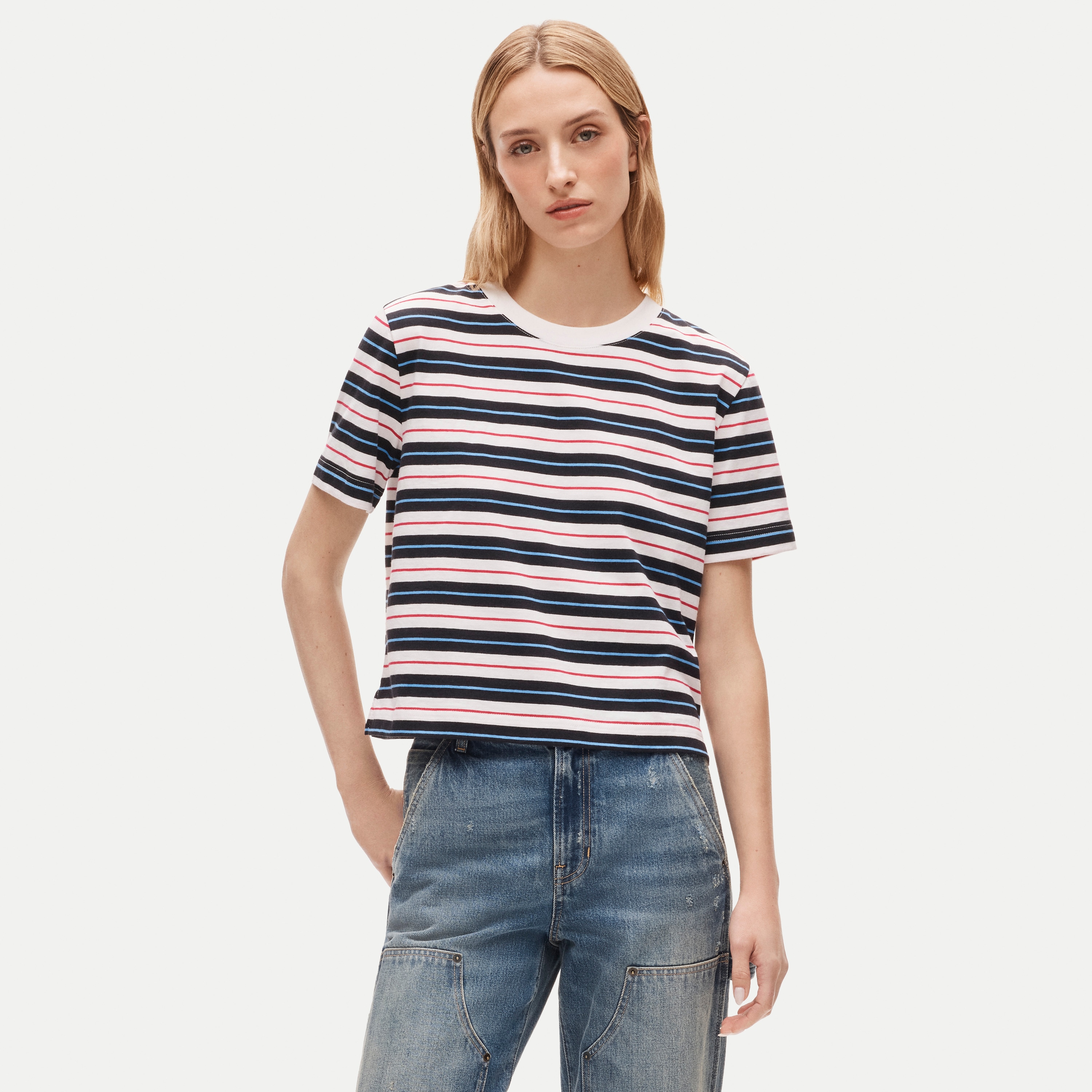Boyfriend jersey relaxed cropped T-shirt in stripe