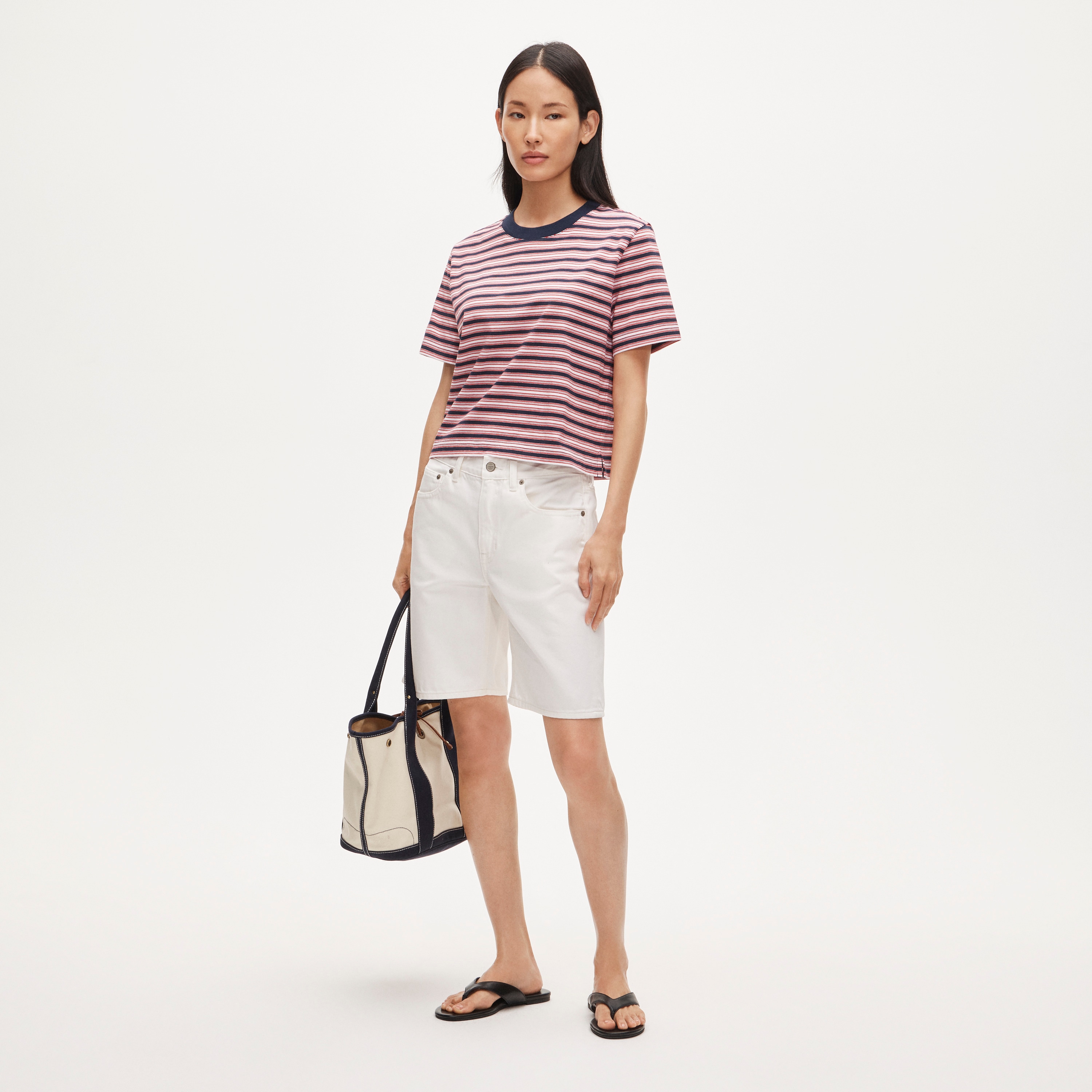 Boyfriend jersey relaxed cropped T-shirt in stripe
