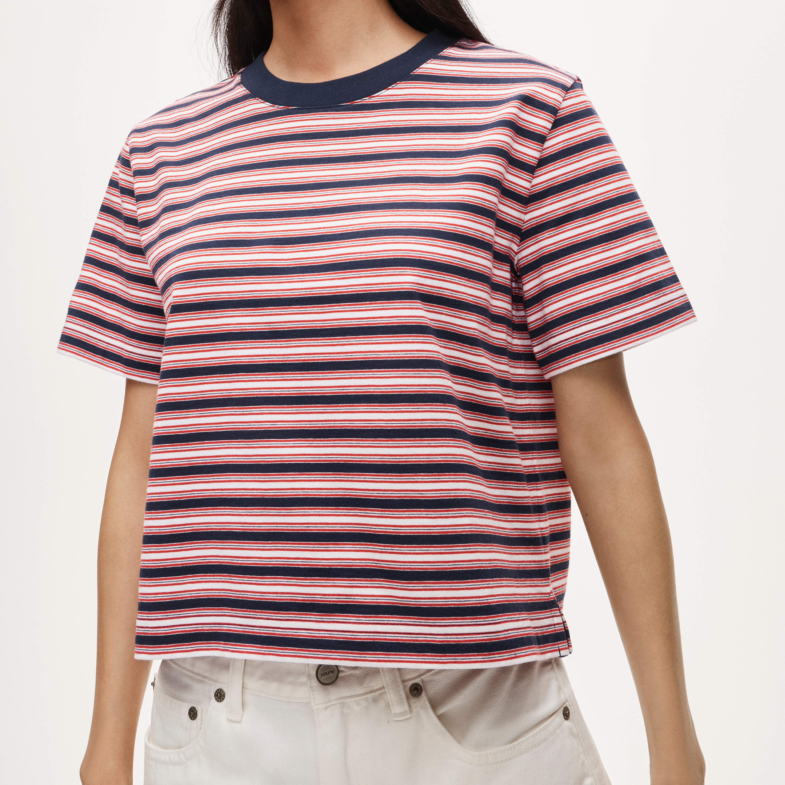 Boyfriend Jersey Relaxed Cropped T-shirt In Stripe For Women | J.Crew