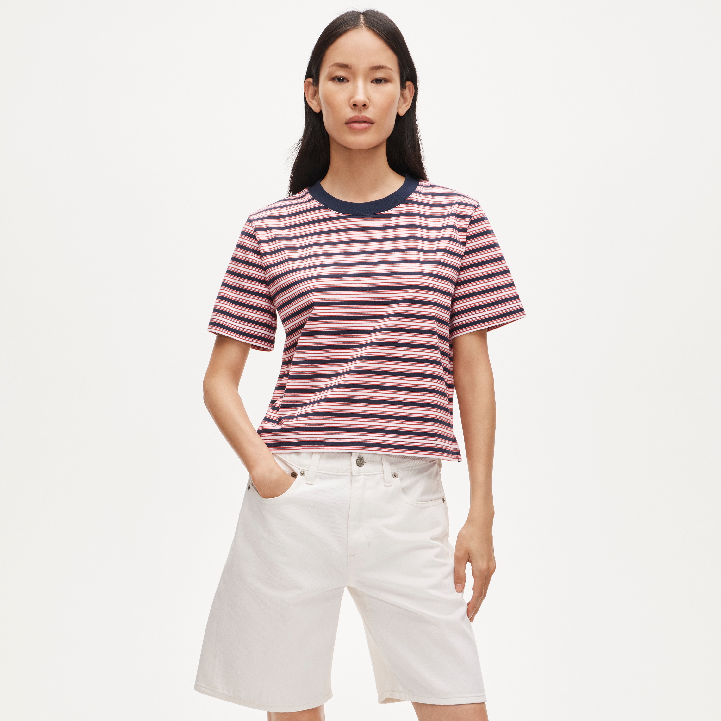 Boyfriend Jersey Relaxed Cropped T-shirt In Stripe For Women | J.Crew