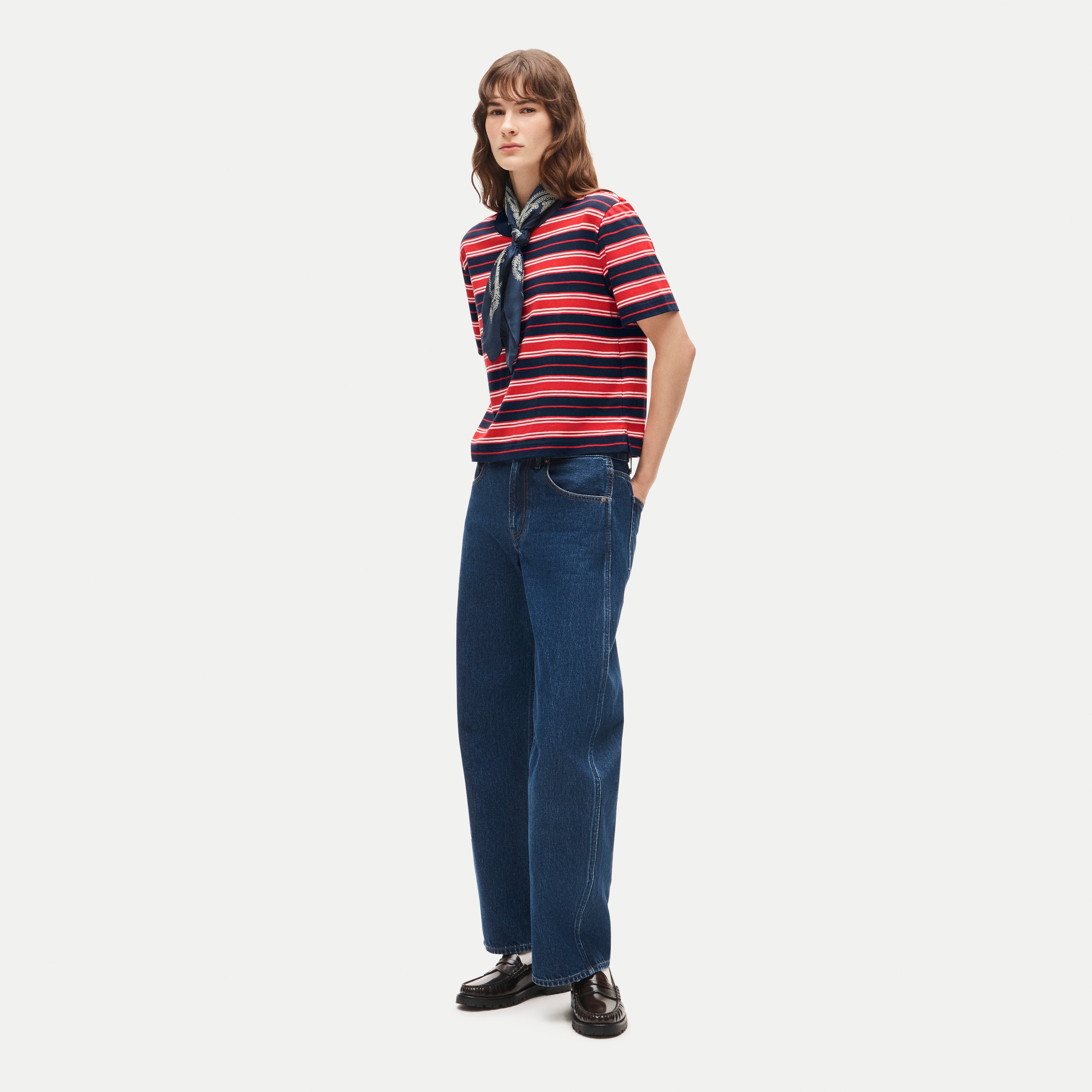 Boyfriend jersey relaxed cropped T-shirt in stripe - thumbnail 2