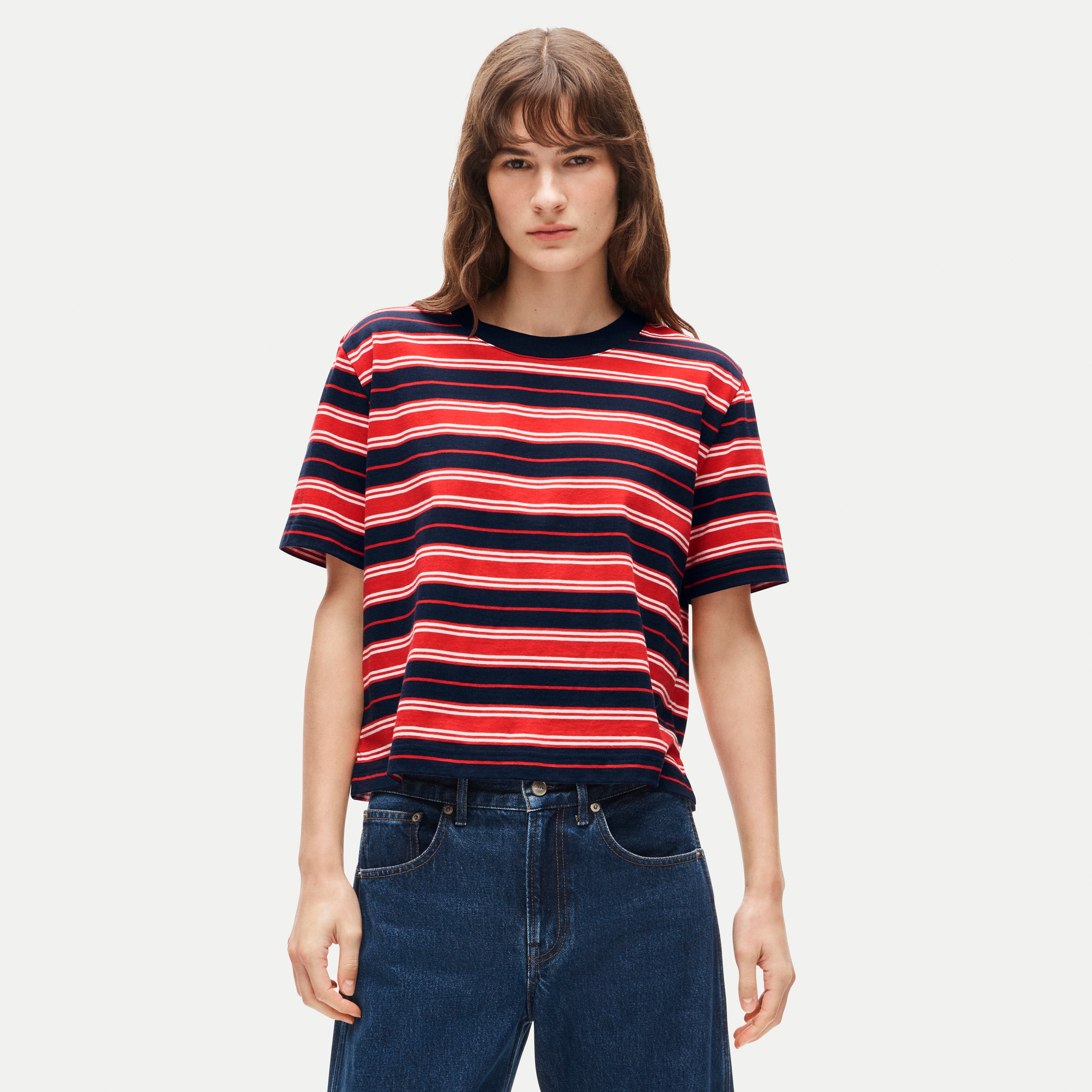 Boyfriend jersey relaxed cropped T-shirt in stripe