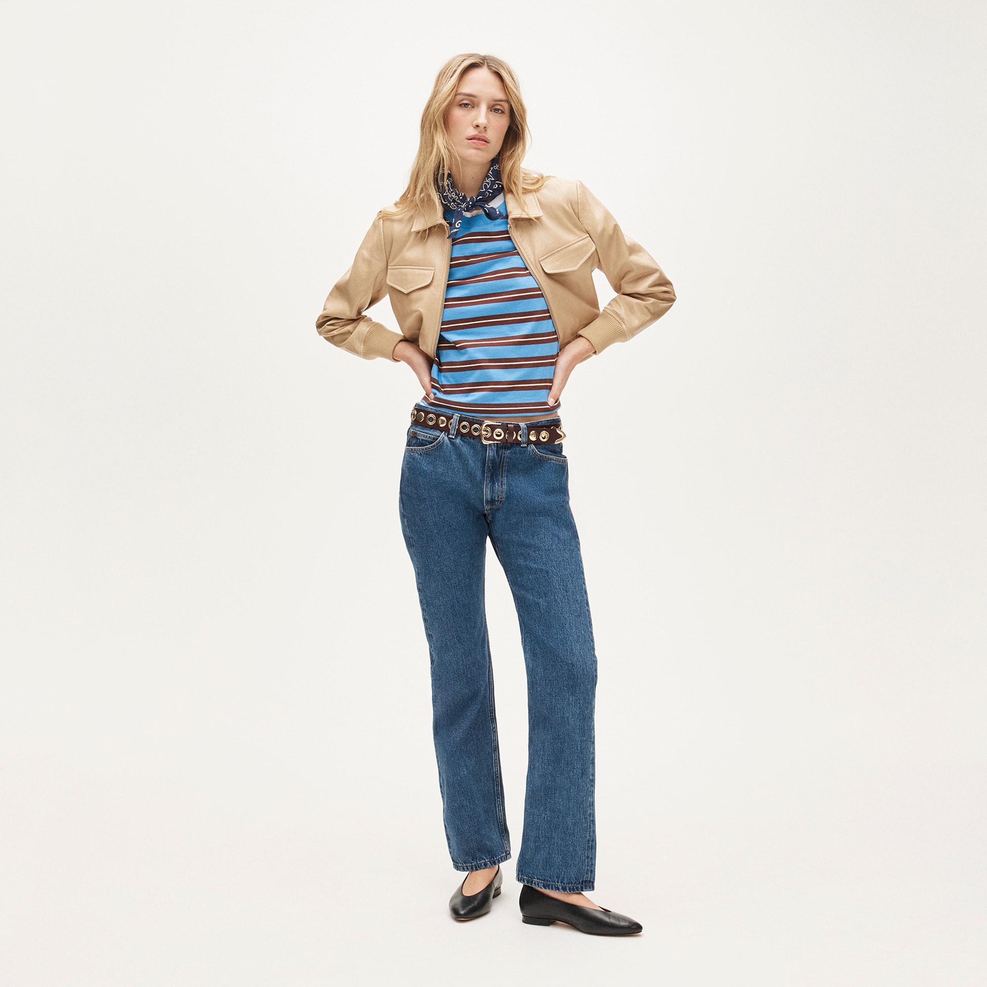 Boyfriend jersey relaxed cropped T-shirt in stripe - image 3