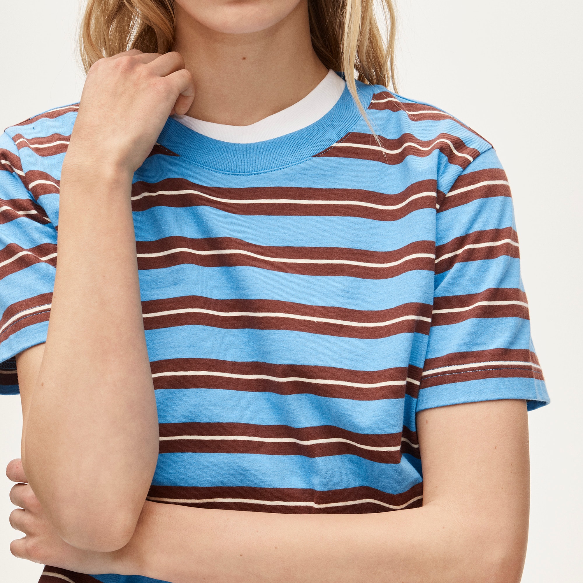 Boyfriend jersey relaxed cropped T-shirt in stripe - image 4