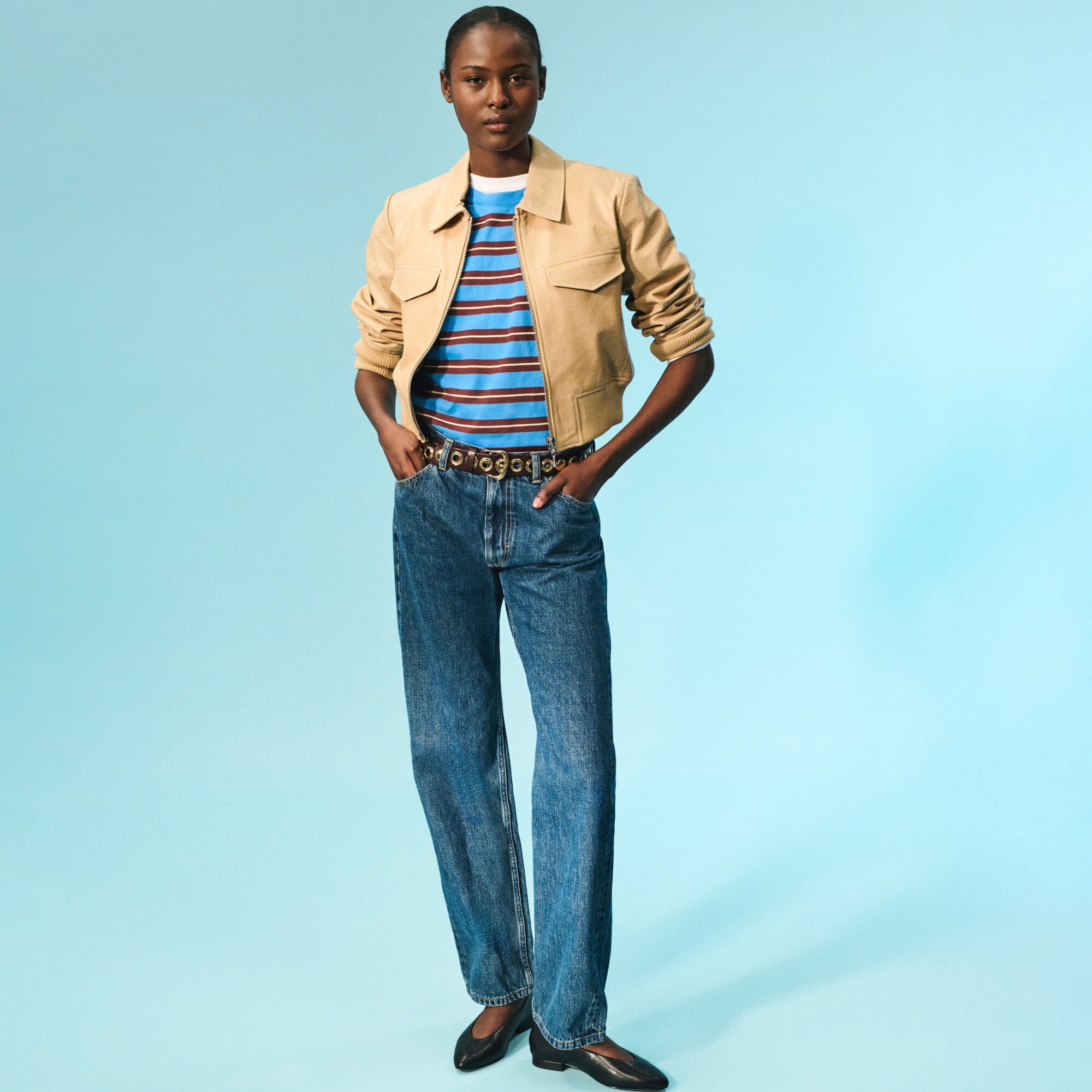 Boyfriend jersey relaxed cropped T-shirt in stripe