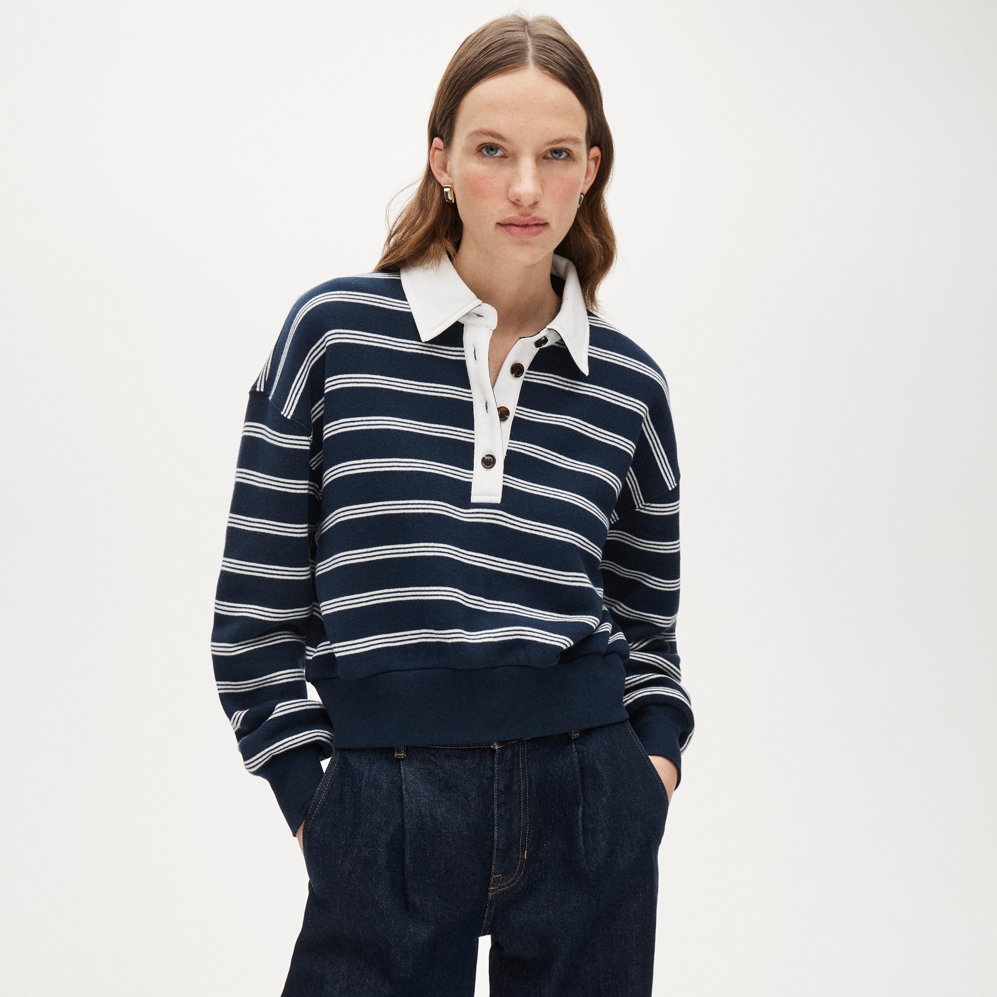 womens Heritage terry rugby sweatshirt in stripe