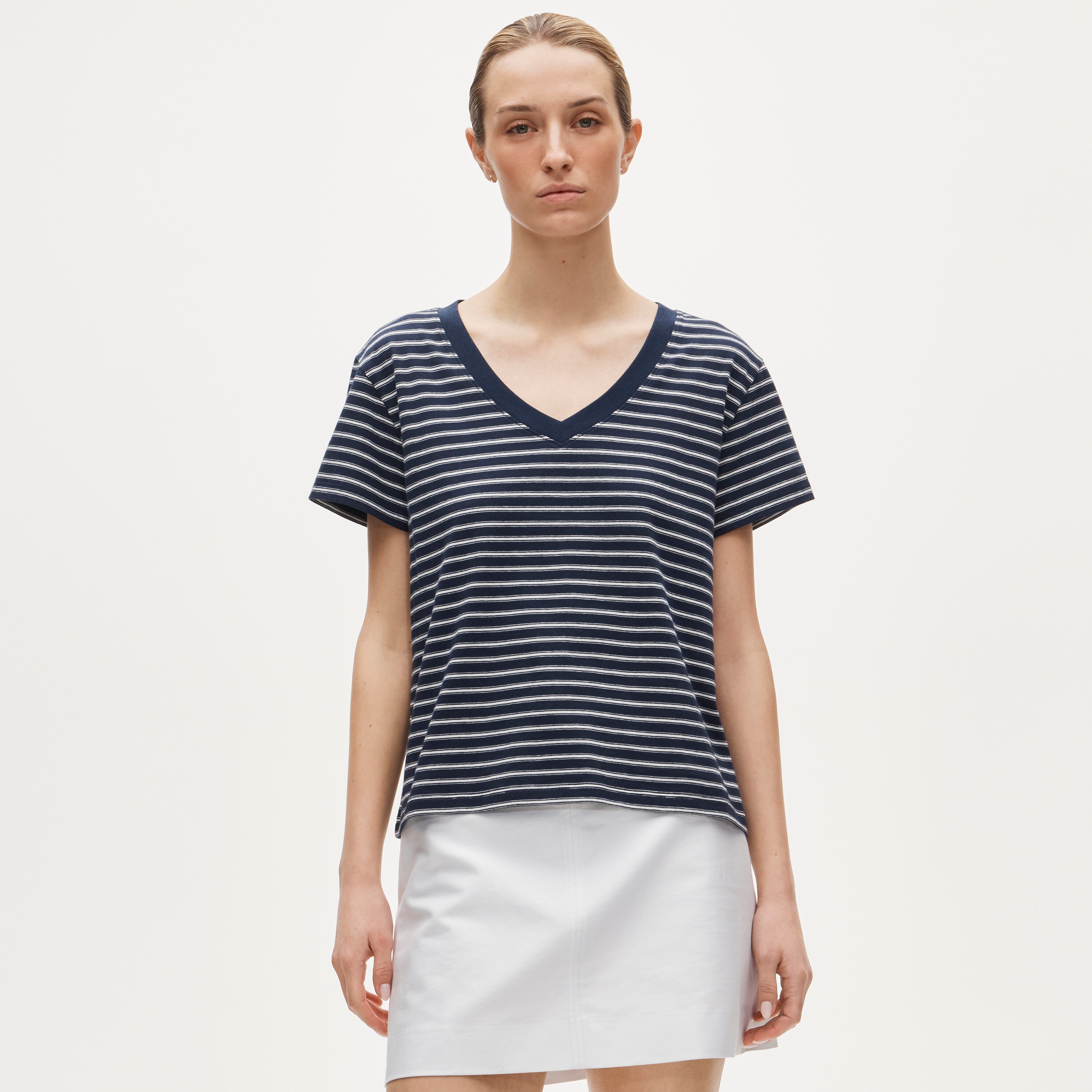 New vintage jersey relaxed V-neck T-shirt in stripe