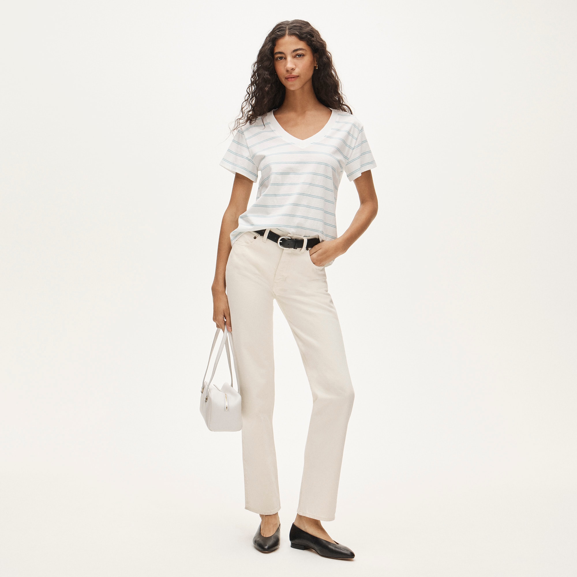 New vintage jersey relaxed V-neck T-shirt in stripe