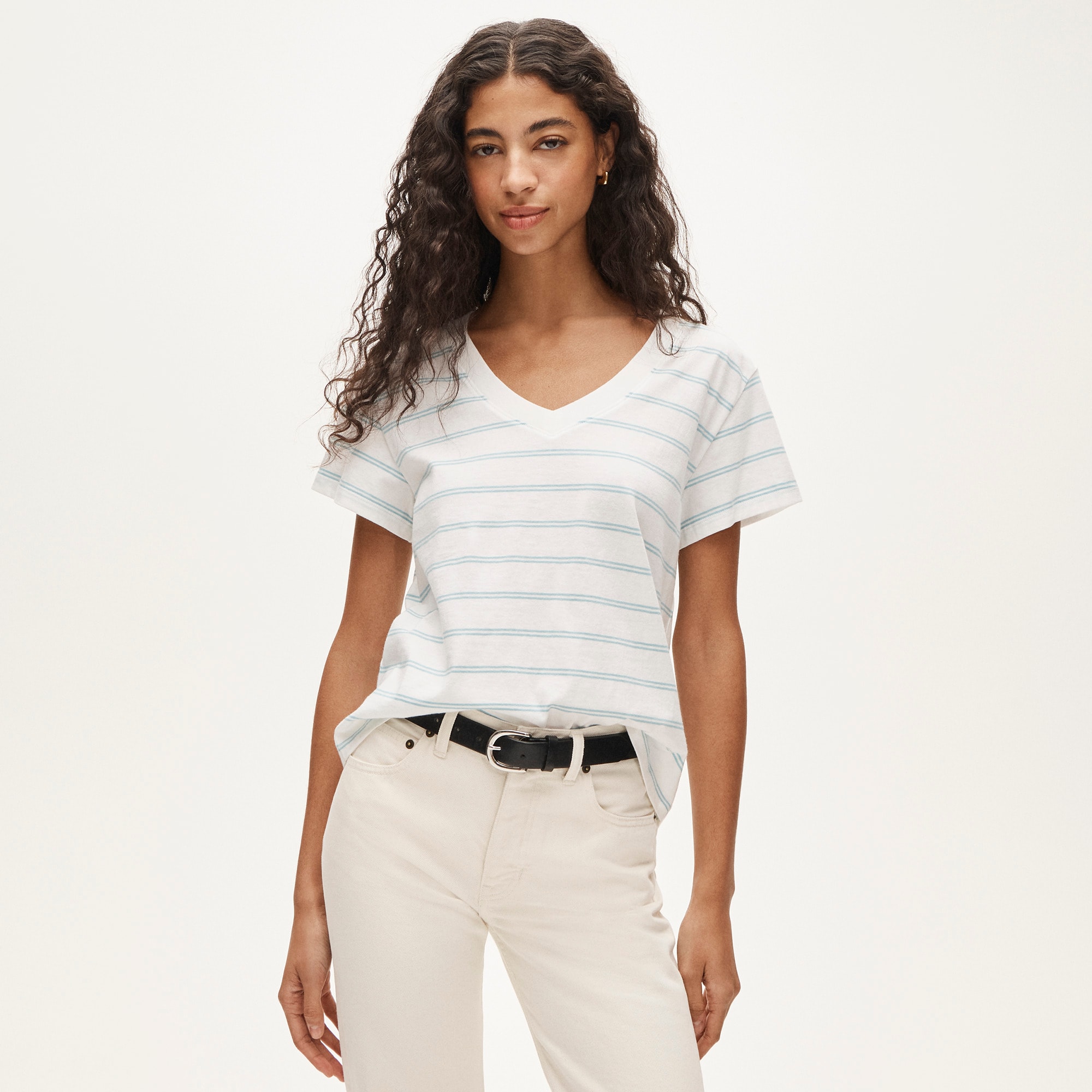New Vintage Jersey Relaxed V-neck T-shirt In Stripe For Women | J.Crew