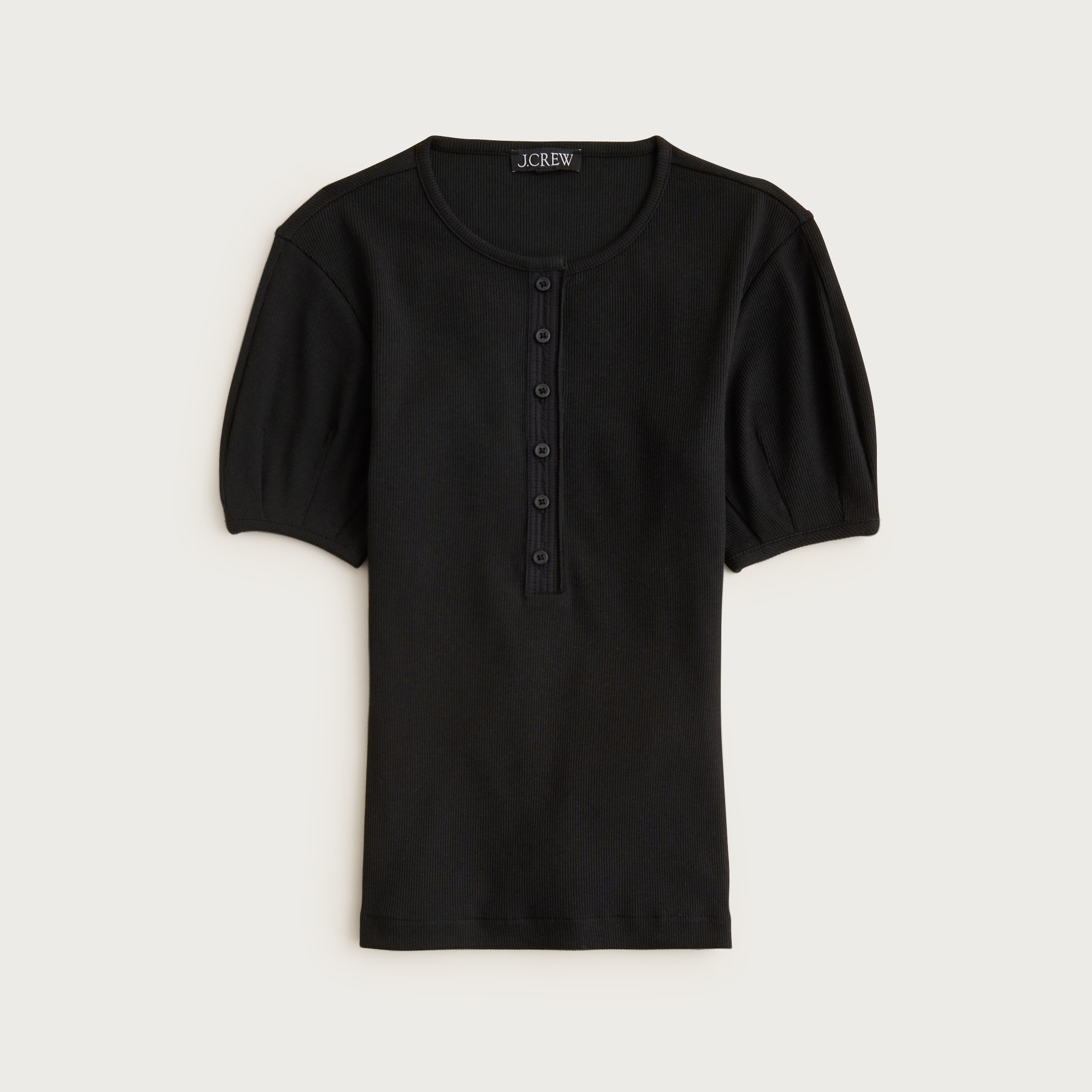 Perfect rib puff-sleeve henley shirt