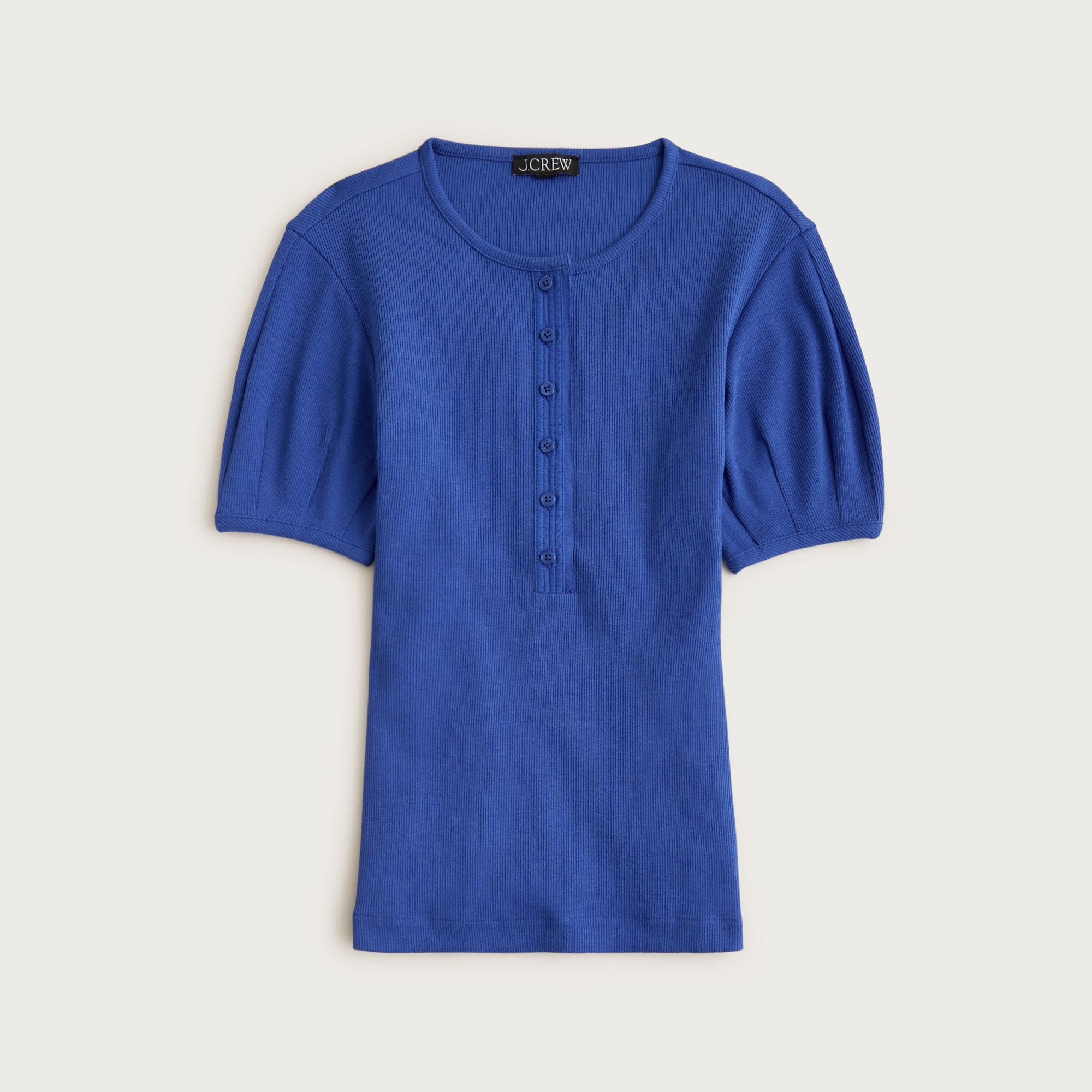 Perfect rib puff-sleeve henley shirt