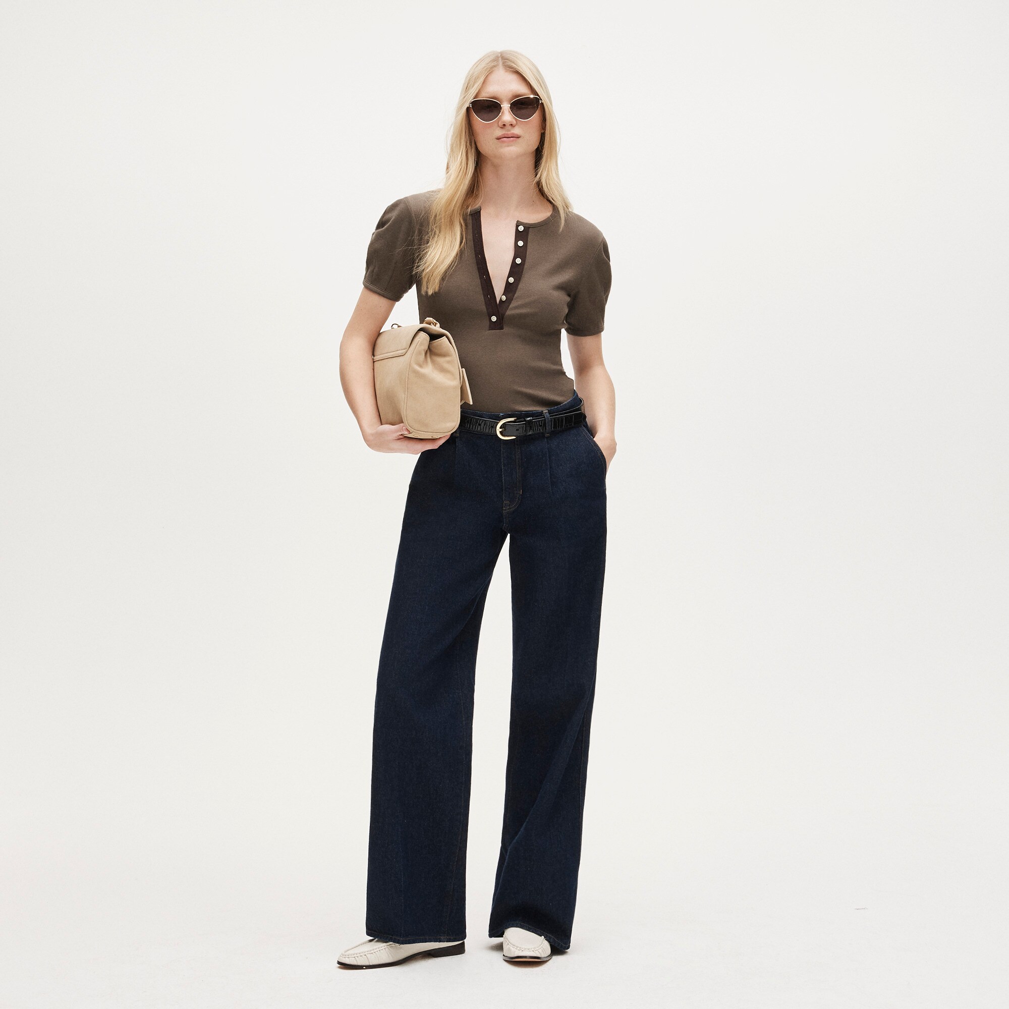 Perfect rib puff-sleeve henley shirt
